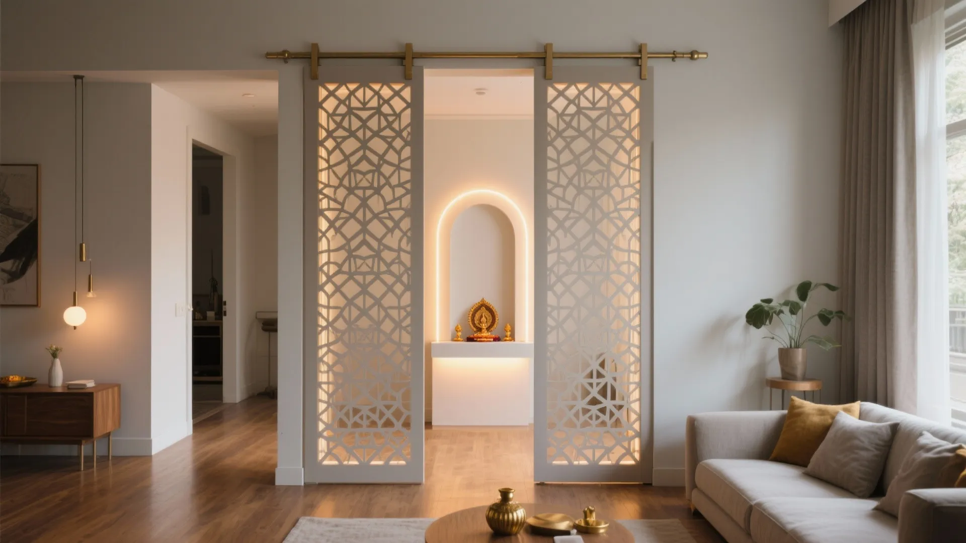 Sliding Jaali Screen with Soft Backlighting