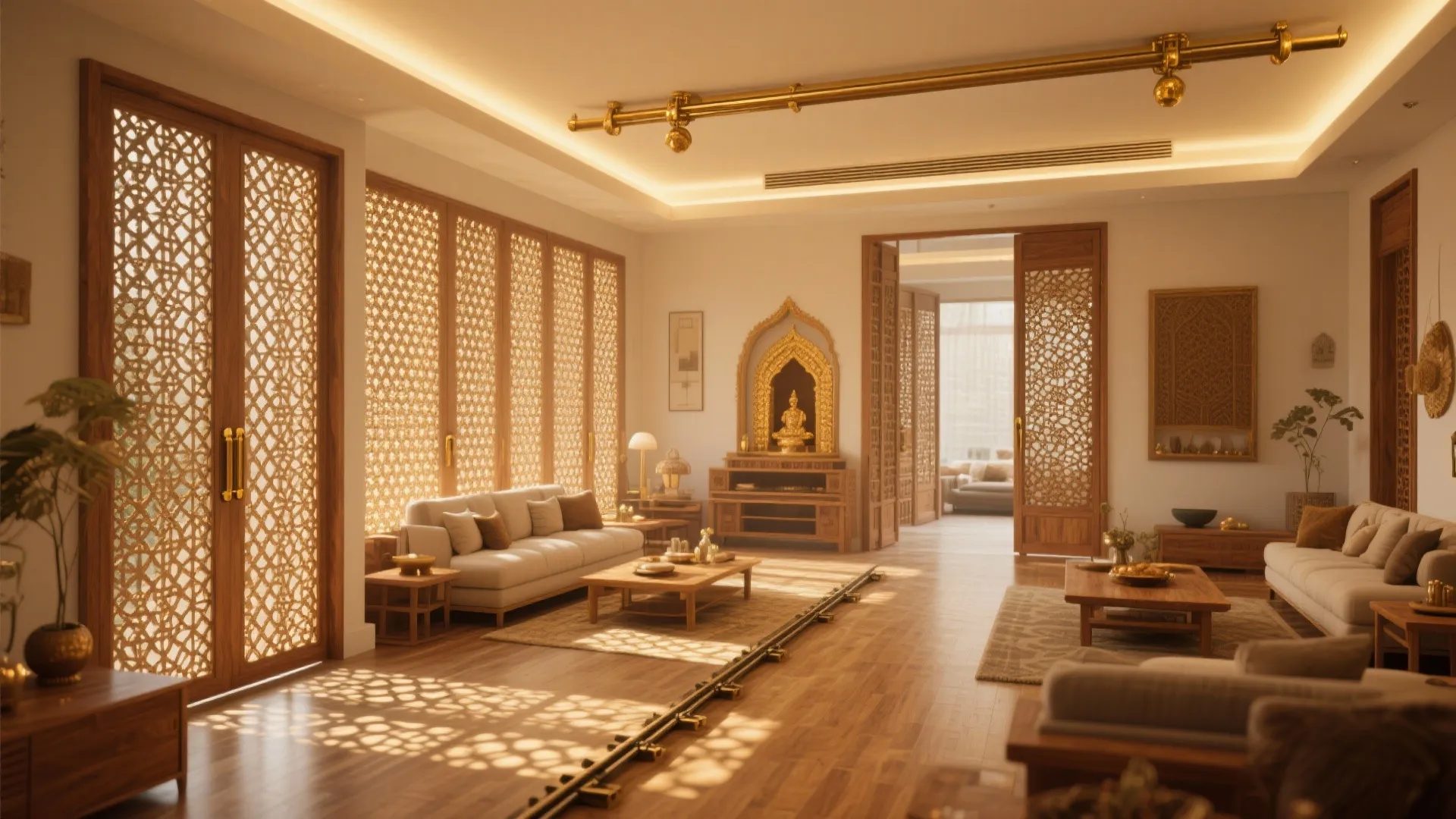 Sliding Jali Partitions for Flexible Living-Dining Temples