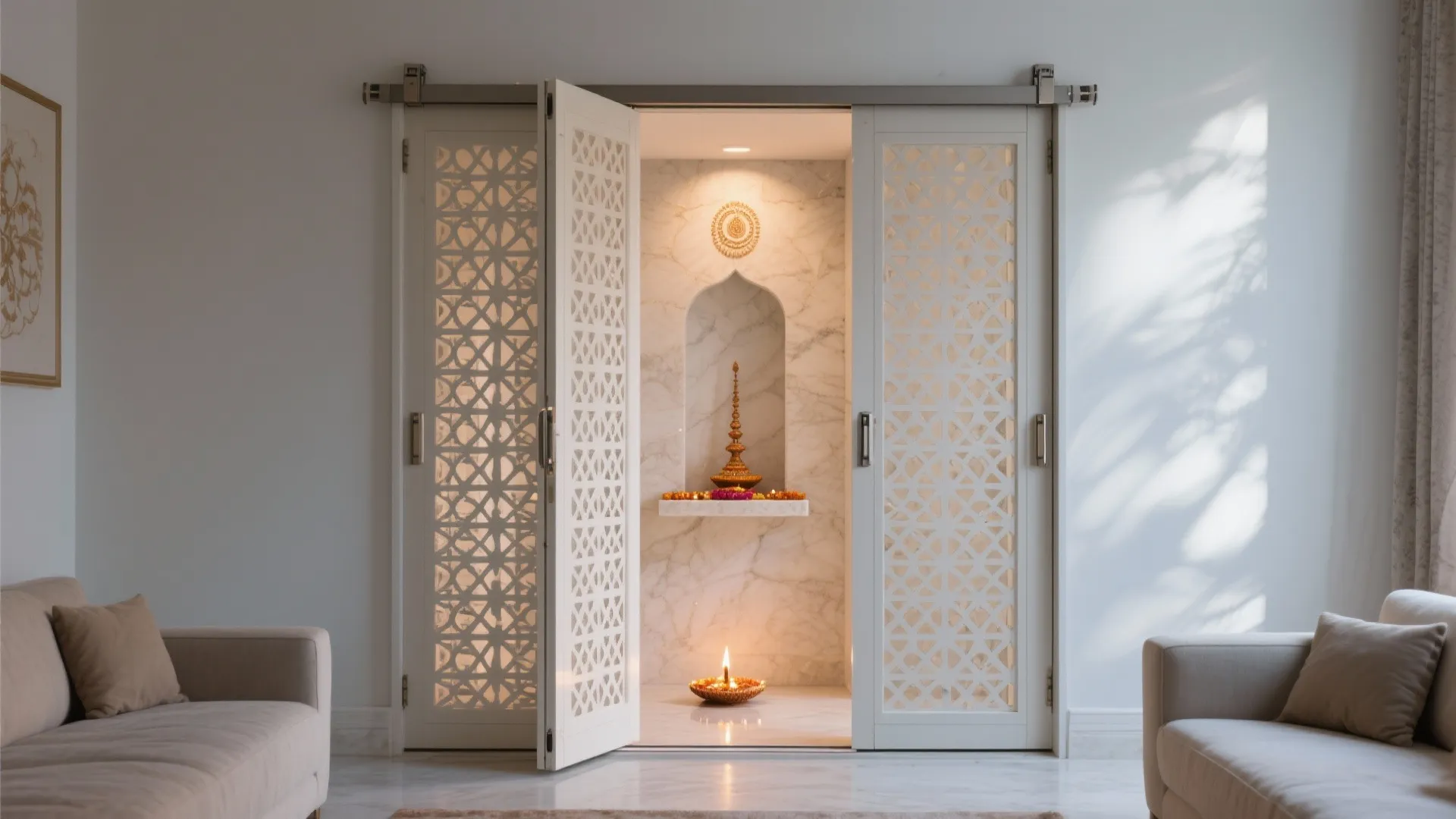 Sliding or pocket doors with perforated jali