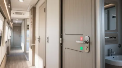Modern RV Interior Hallway with Smart Door Controls
