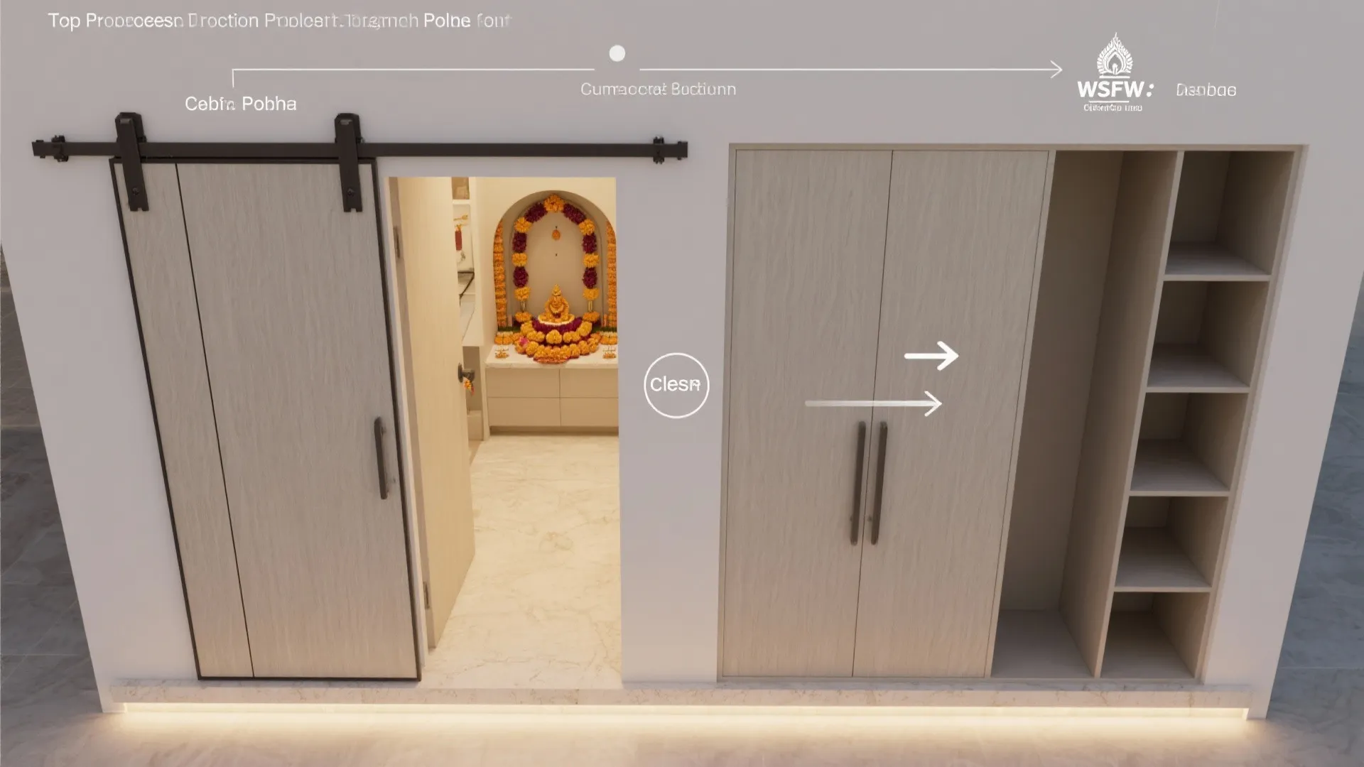 Compact Sliding Doors with Storage Reveal