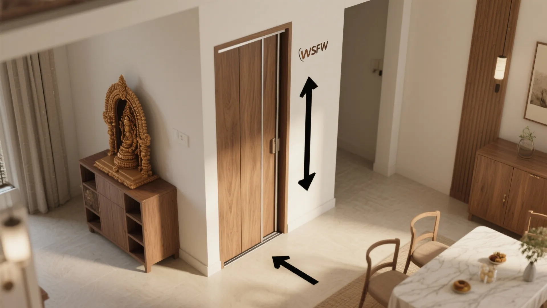 Sliding-Panel Wooden Mandir for Tight Corners