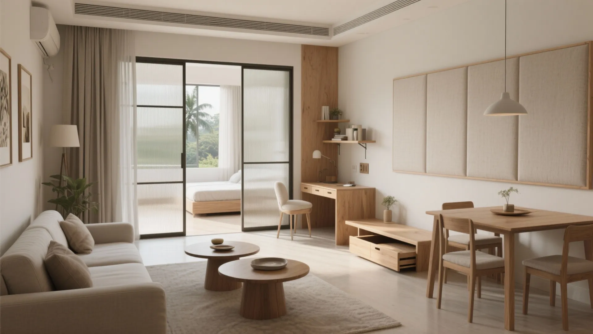 Flexible Living-Dining: Sliding Partitions and Multi-Use Furniture