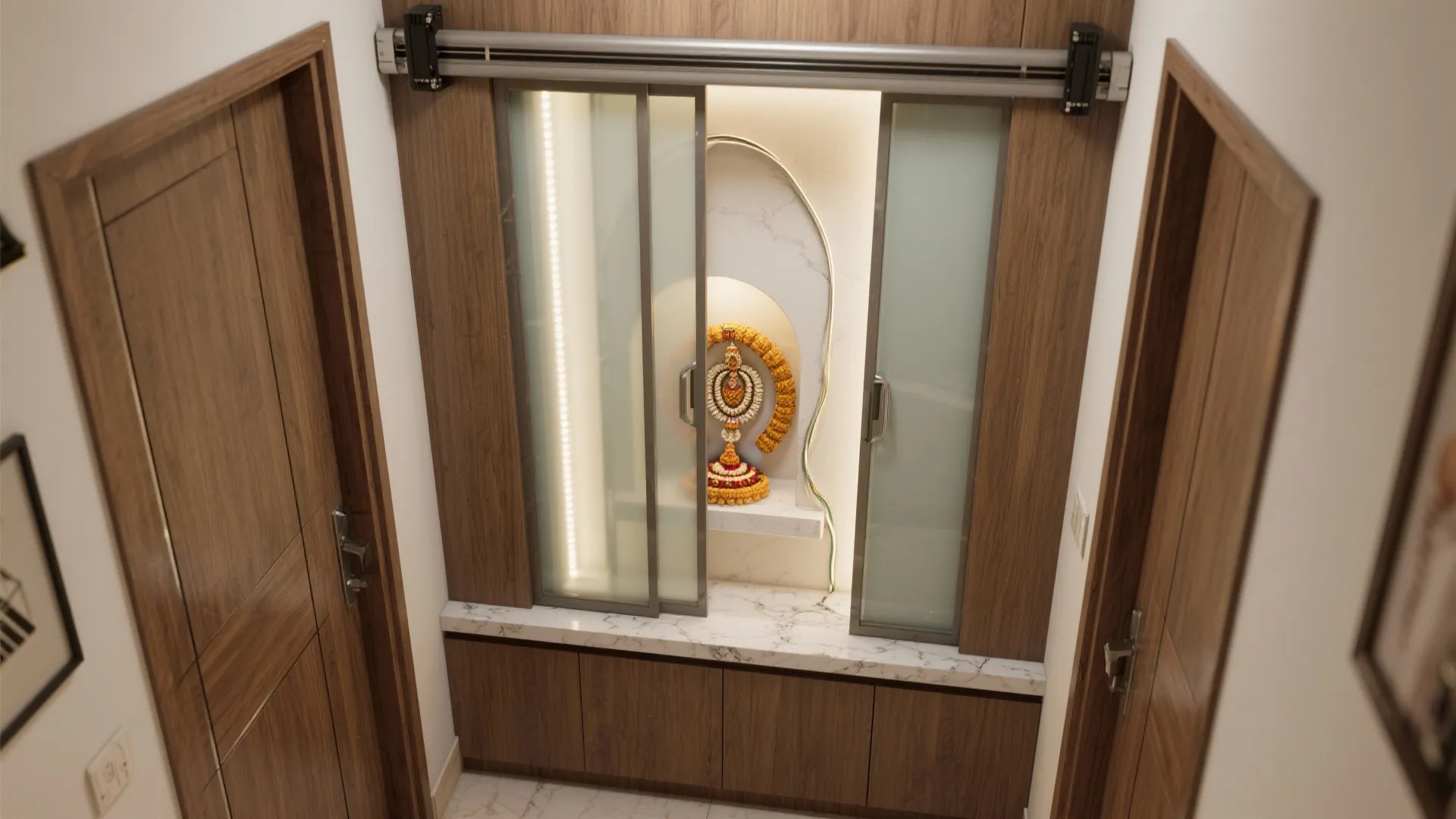 Sliding or Tambour-Door Pooja Niche