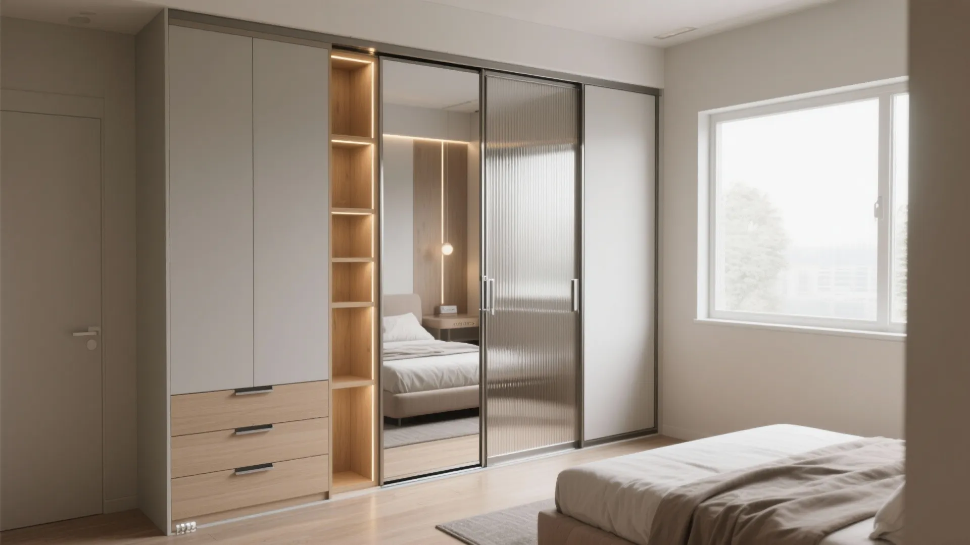 1) Sliding doors with mirrored magic