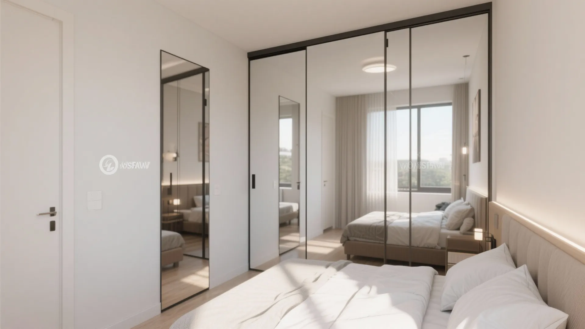 Sliding mirror doors