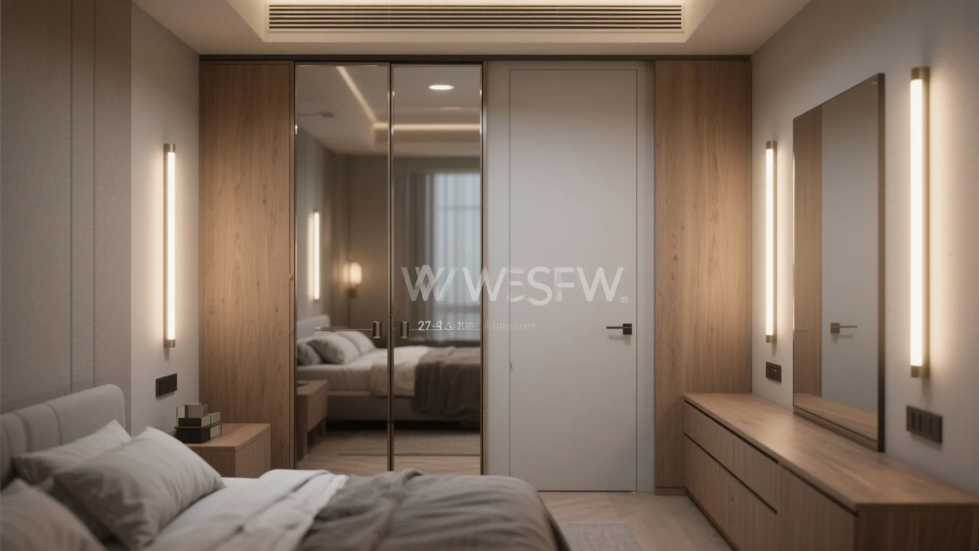 Sliding Mirror Doors with Layered Lighting