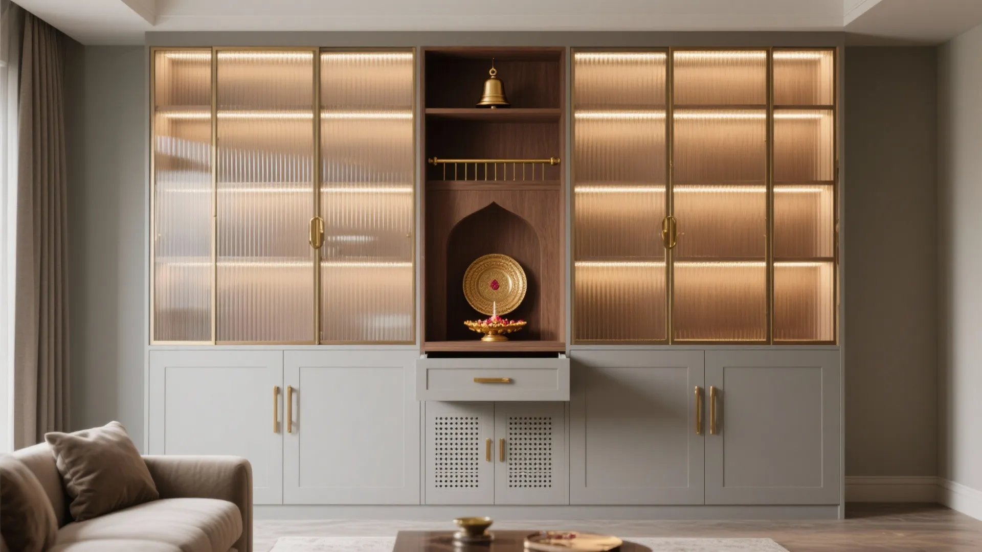 Sliding Doors and Niche Integration Inside a Tall Cabinet