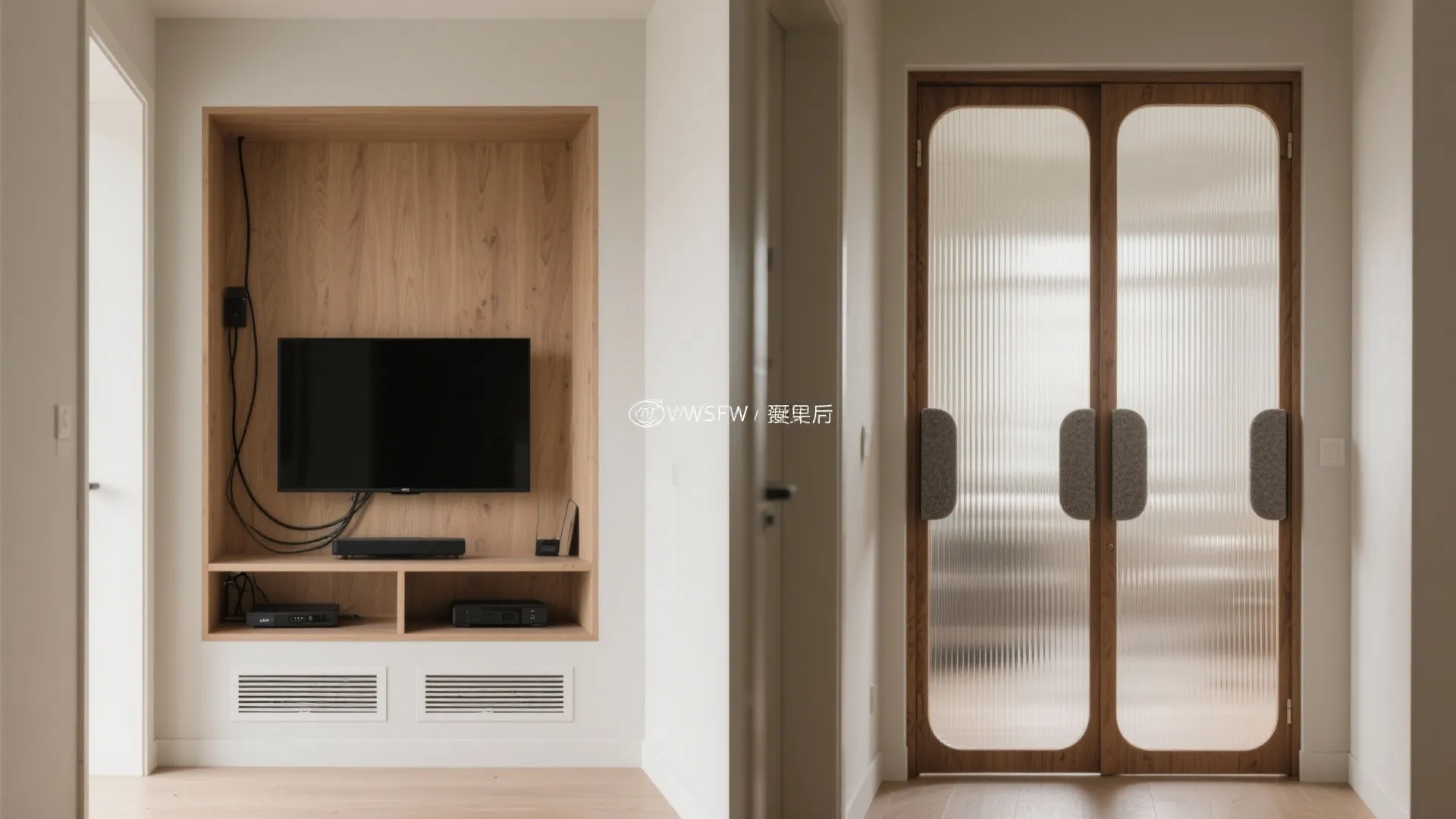 Sliding door media niche for clean concealment