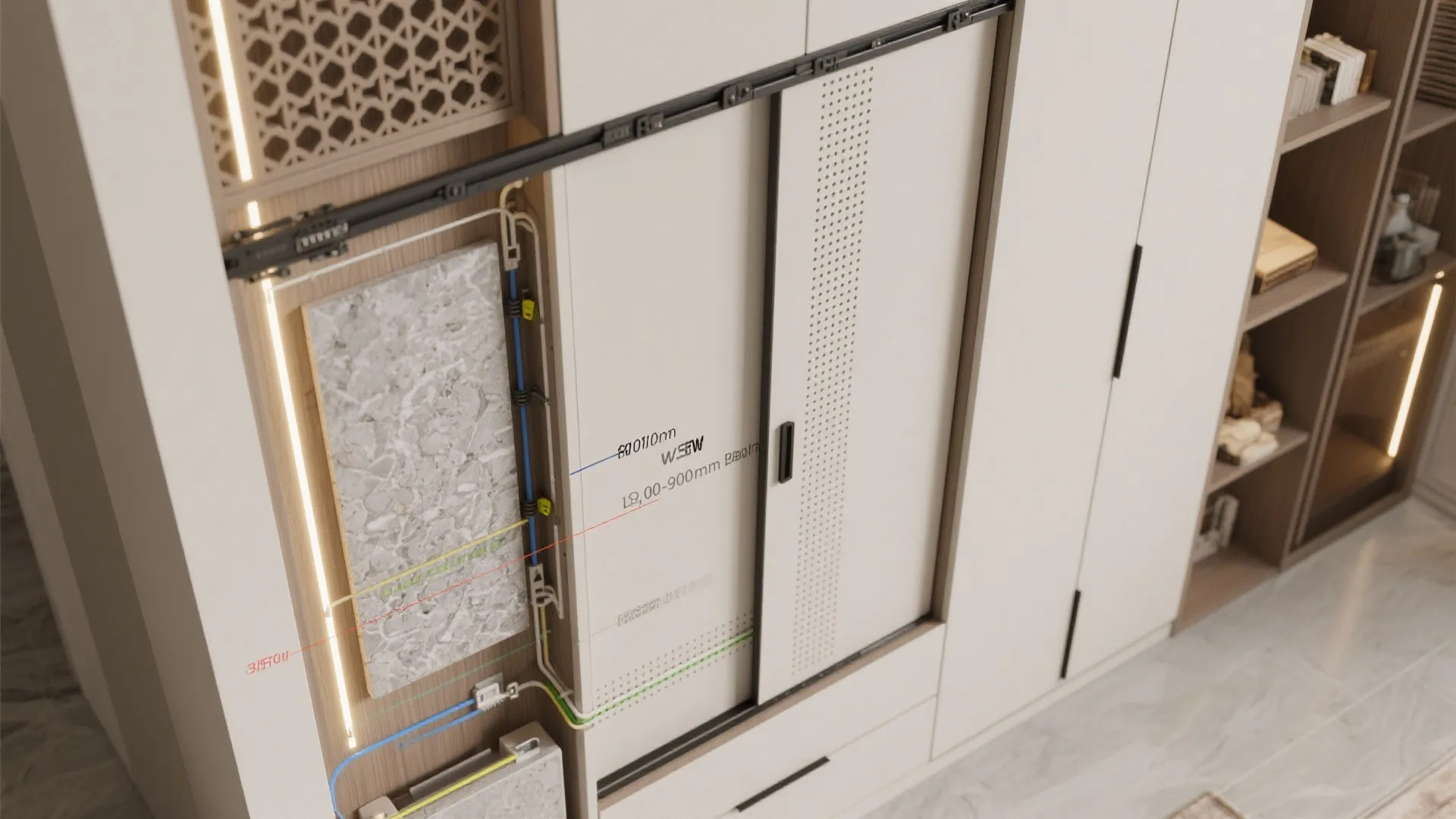 Sliding Door Pooja Niche Inside a Tall Cabinet