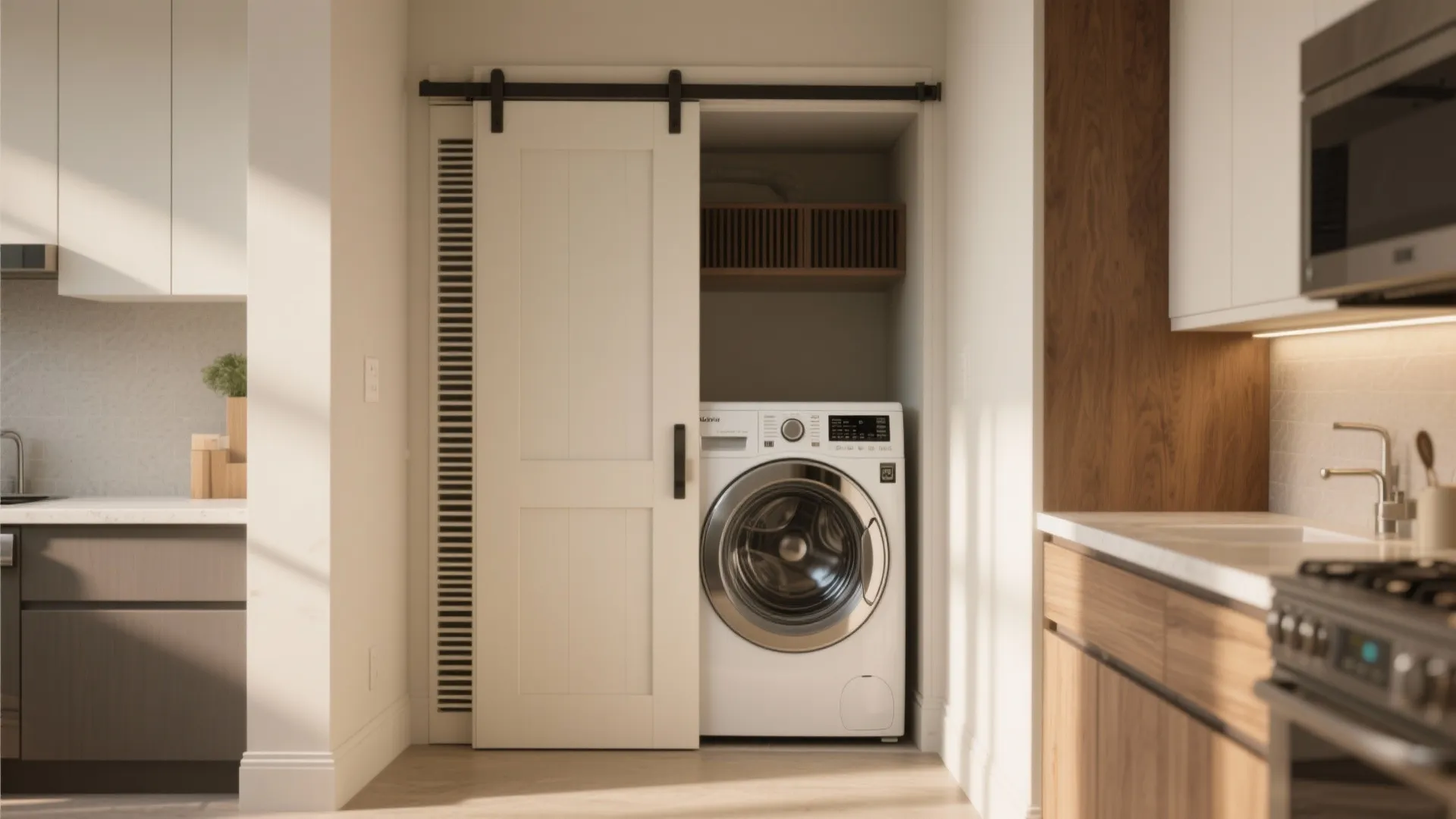 5. Turn a Hall Nook into a Laundry Niche with Sliding or Pocket Doors