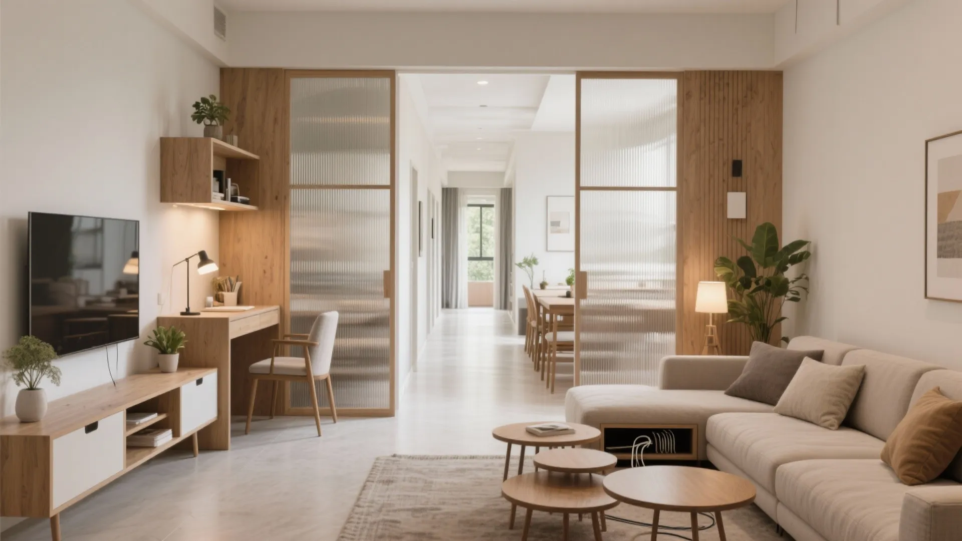 Flexible living-dining with a sliding study nook