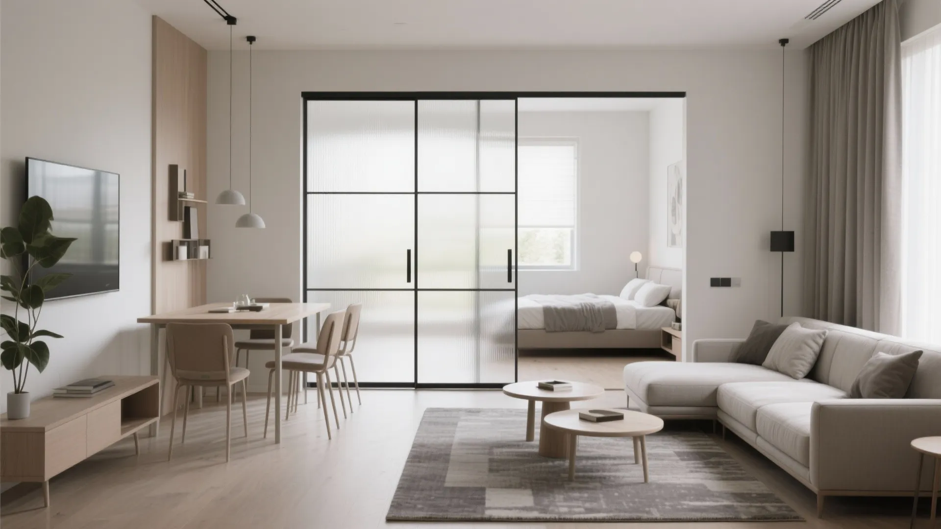 Sliding partitions and transformable furniture