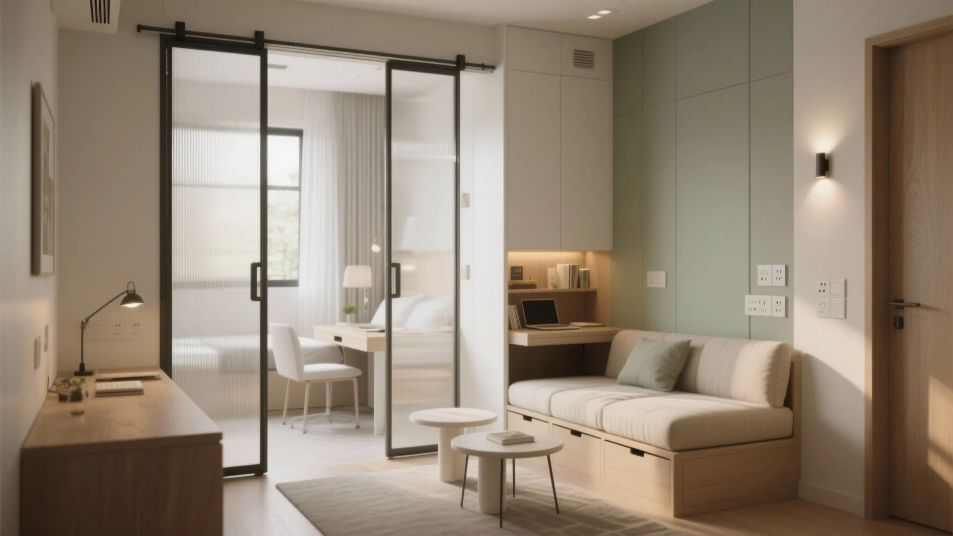 Flexible Rooms with Sliding Partitions and Smart Furniture