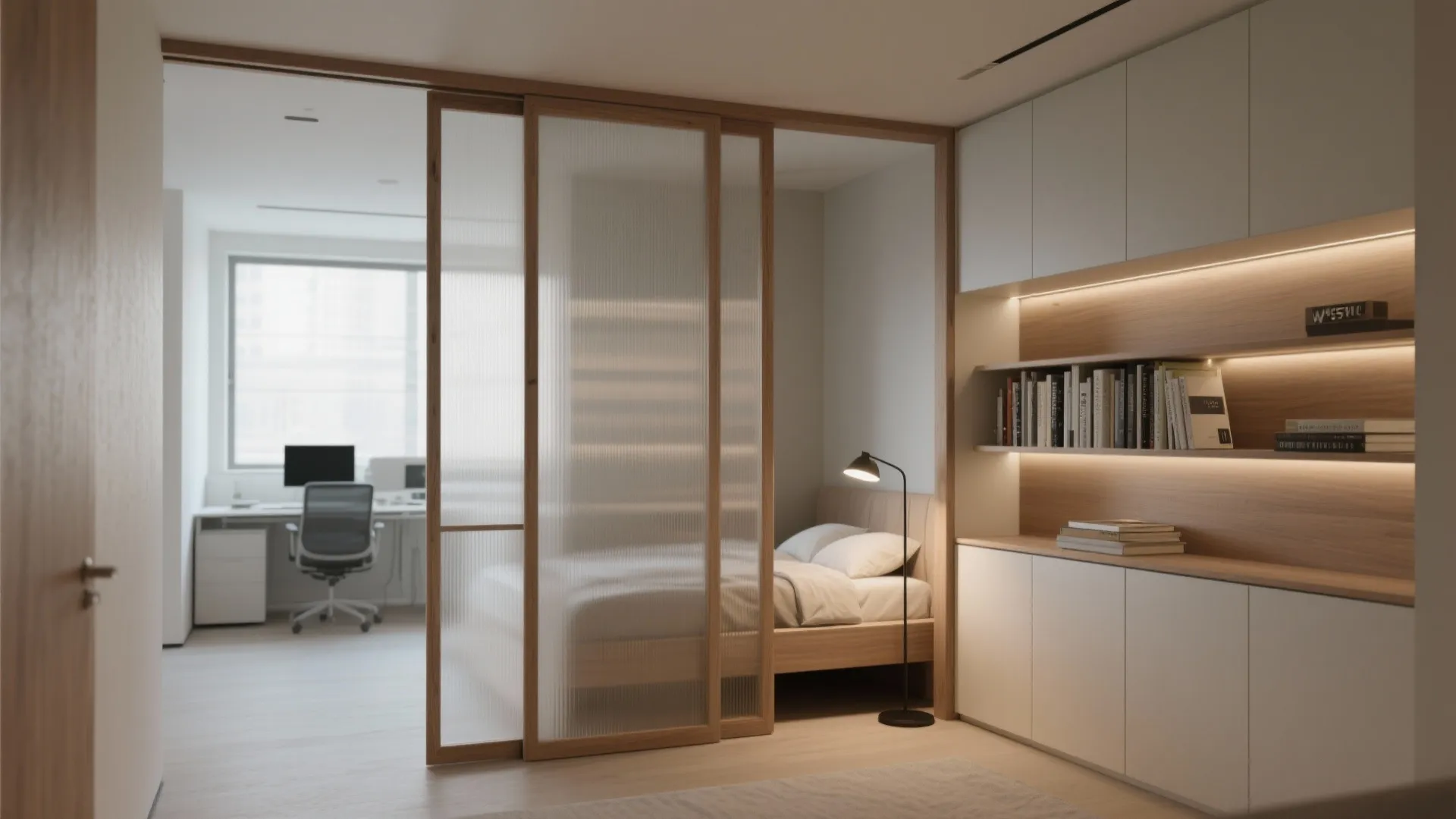 3. Zoning with sliding panels and smart storage