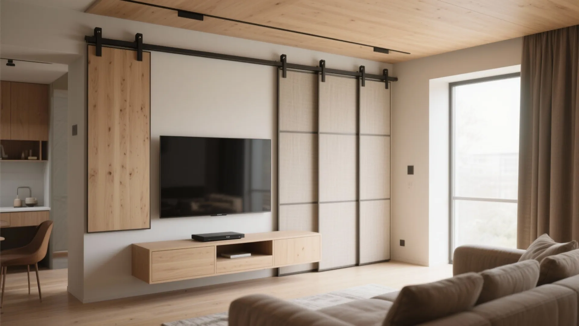 3. Sliding panels and floating consoles