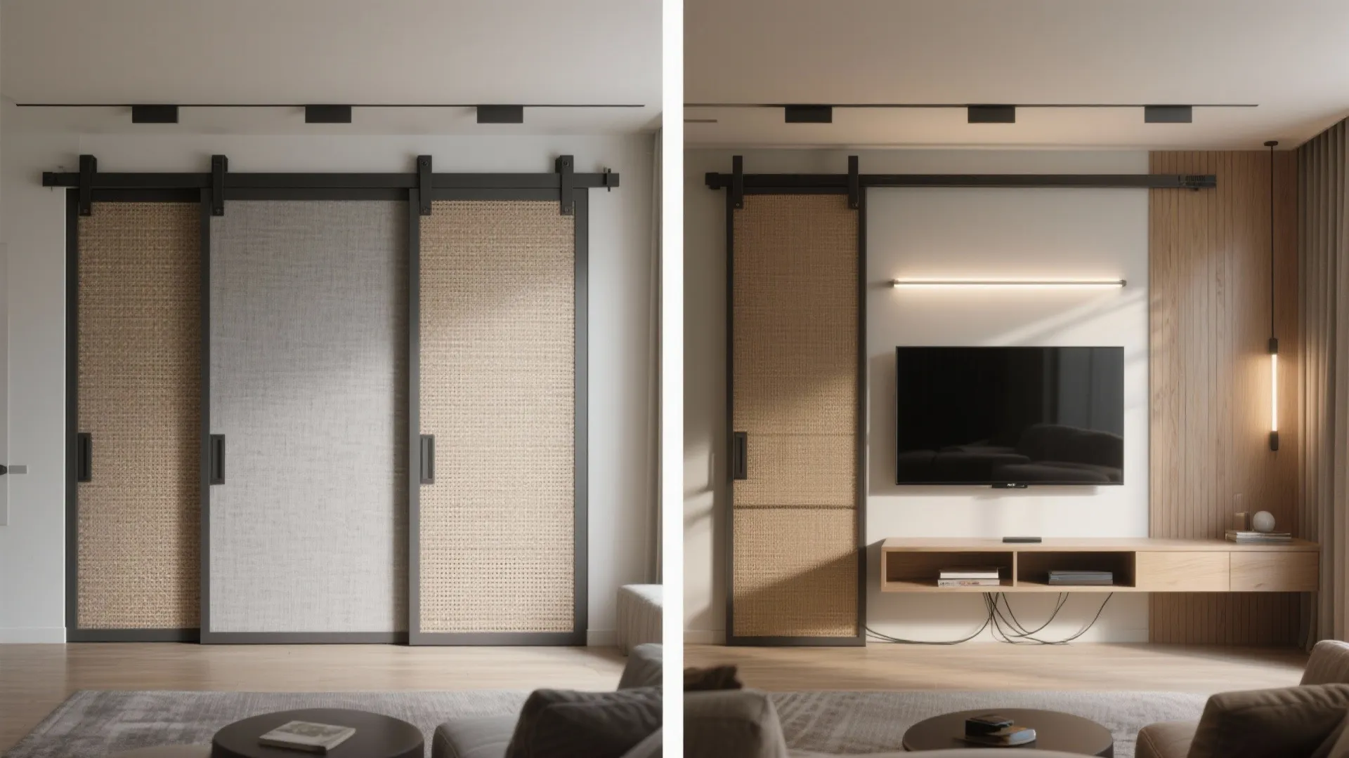 Sliding panels for a transformable media wall