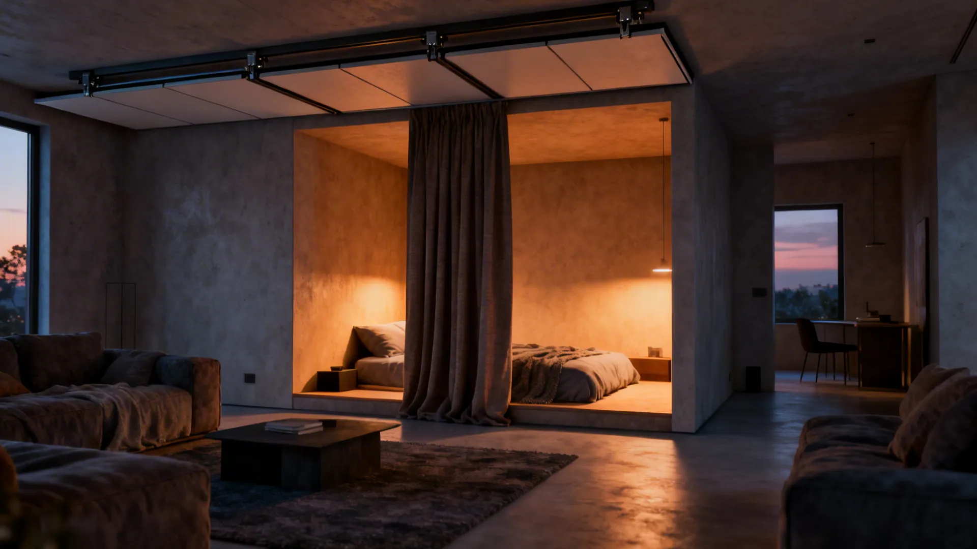 2. Sliding panels or curtains for flexible separation