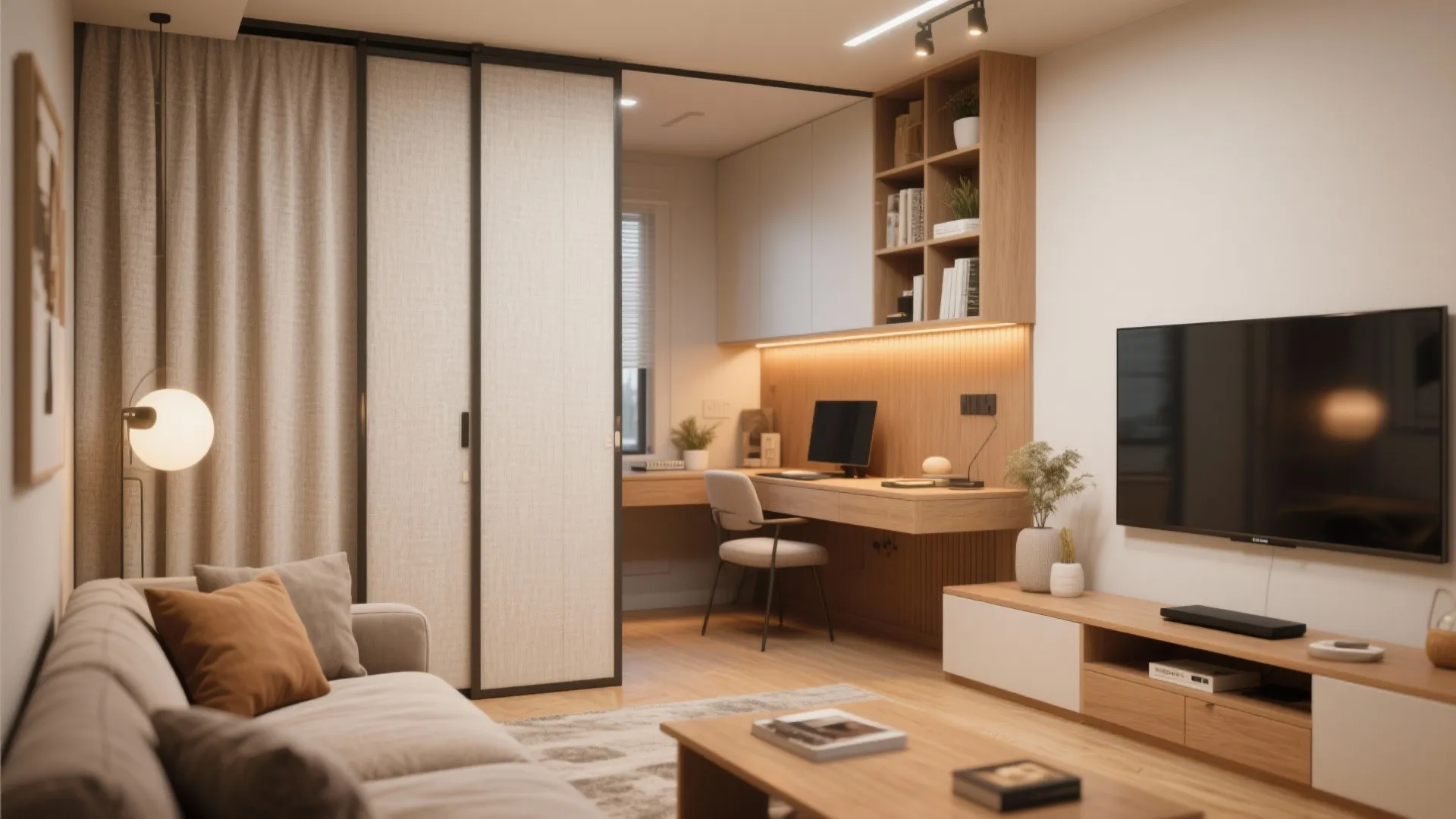 4. Sliding Panels to Hide the Office