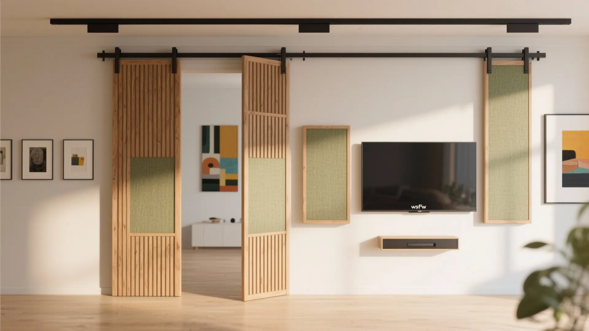 3. Art-meets-TV with sliding panels