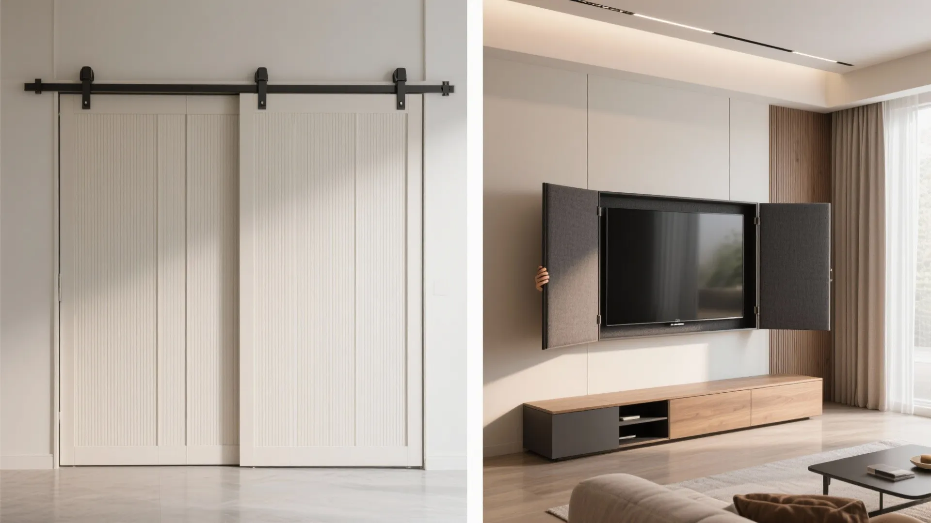 Sliding panels or art to hide the TV