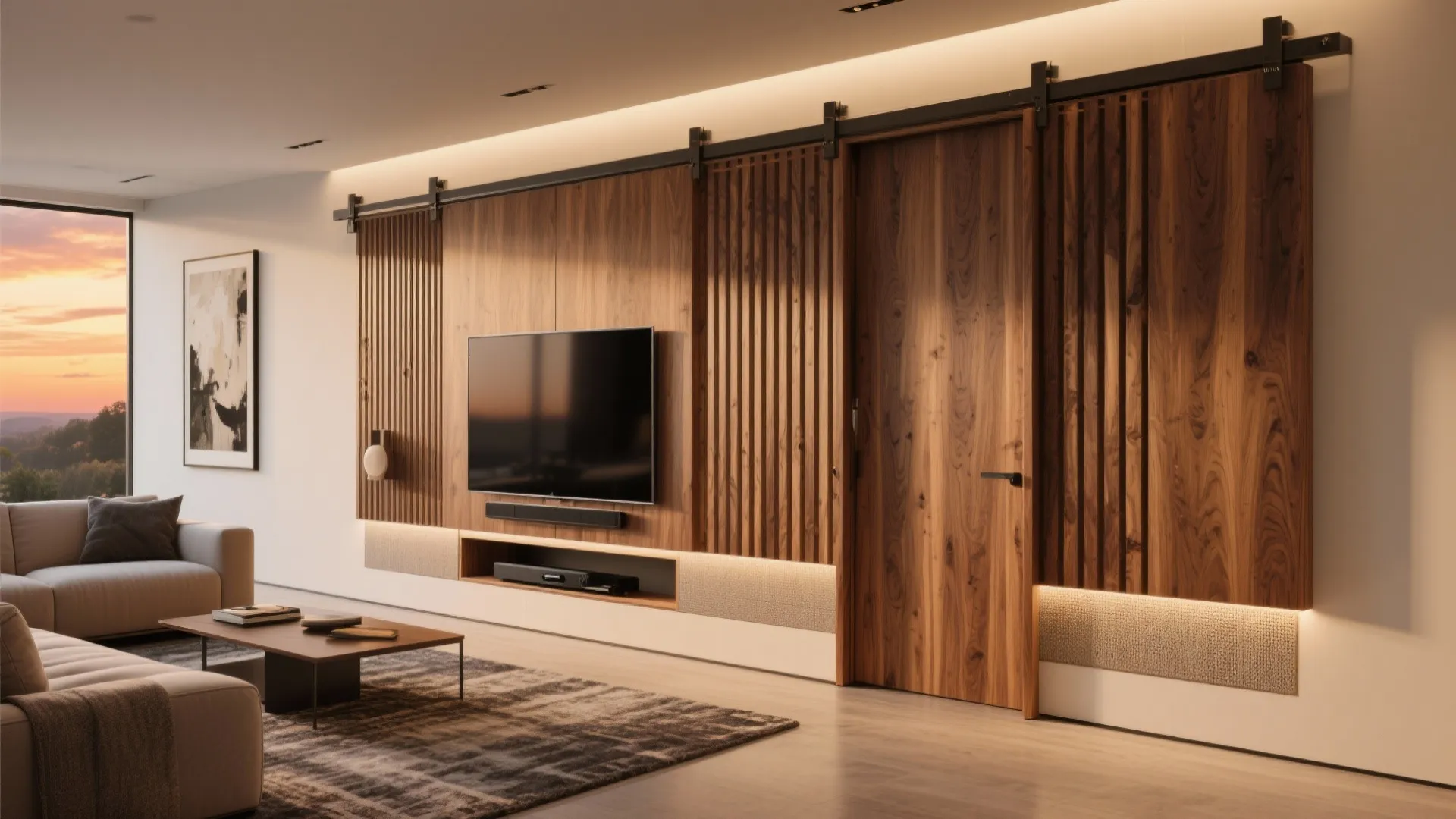 Media Cabinet Doors or Sliding Panels to Disappear the Screen