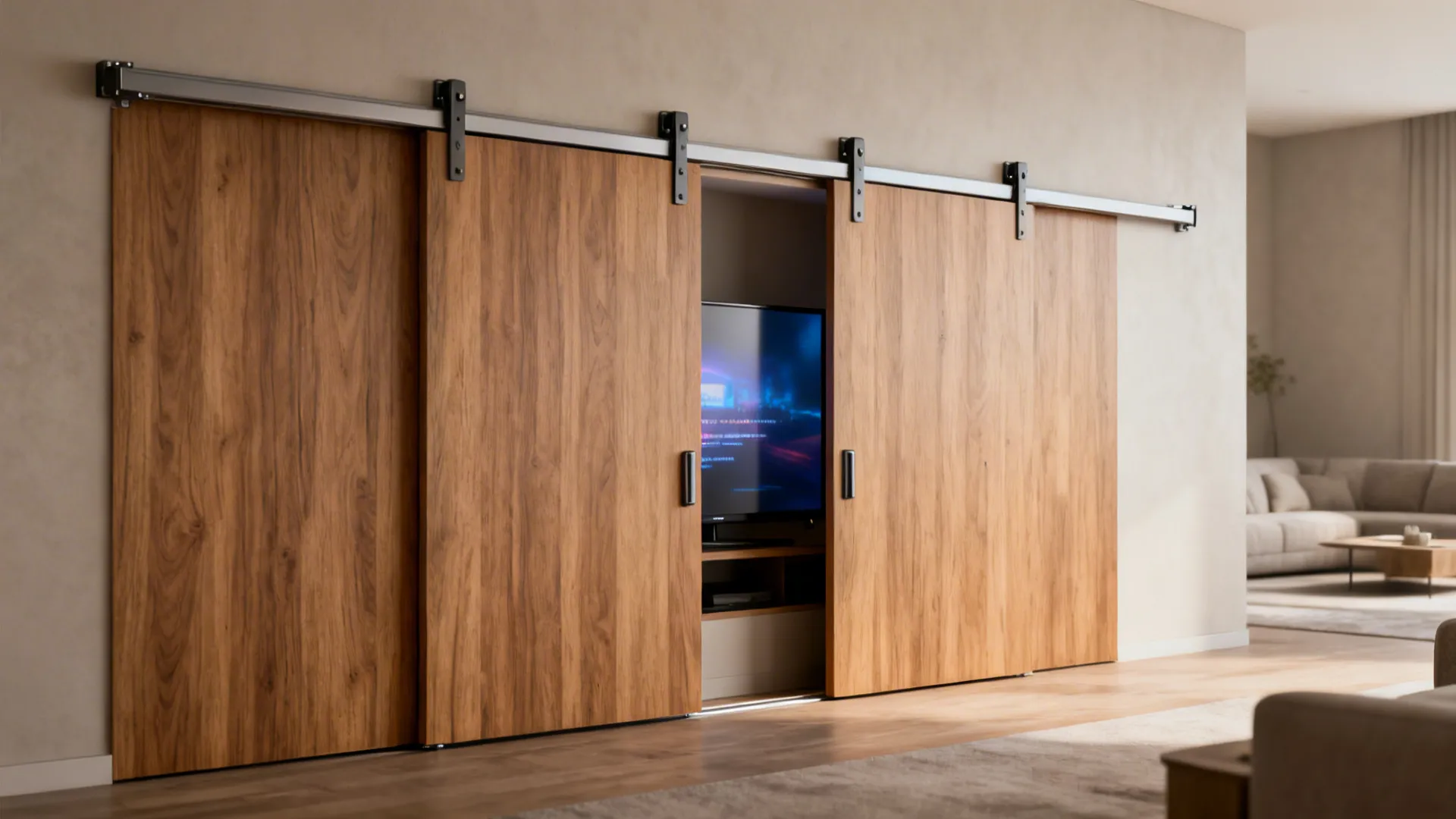 3. Sliding panels to conceal the TV