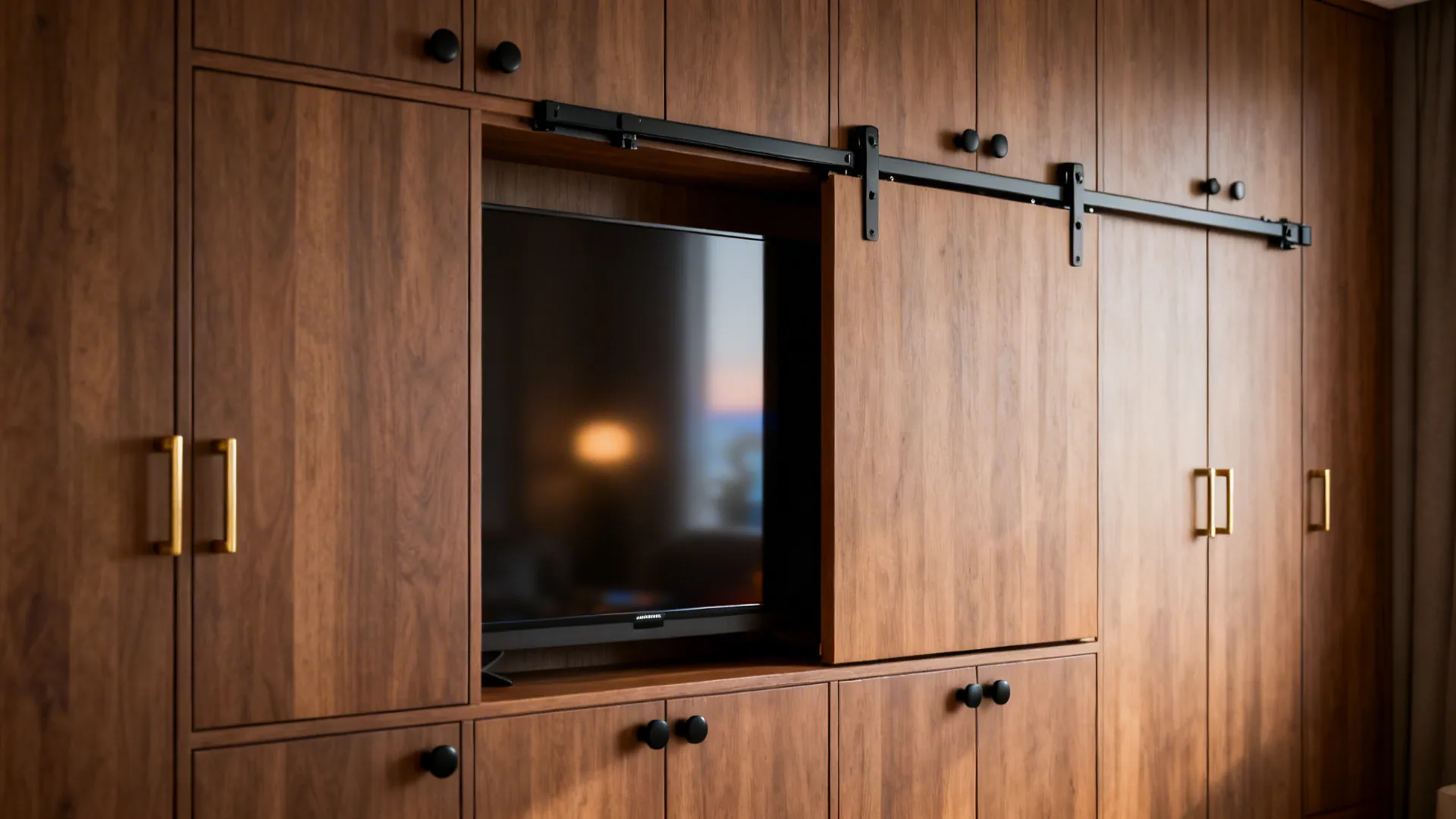 5. Hidden TV with sliding panels or cabinet doors