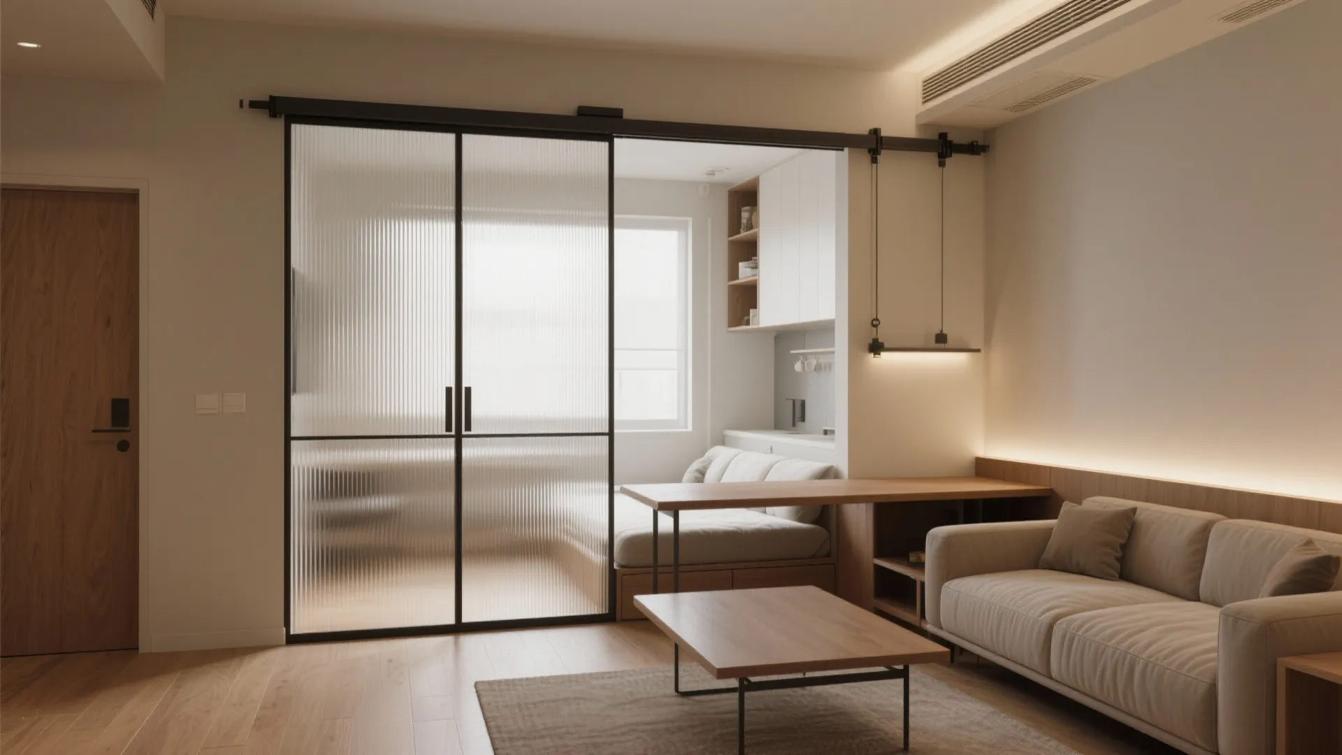 Sliding partitions and convertible furniture to do more in less