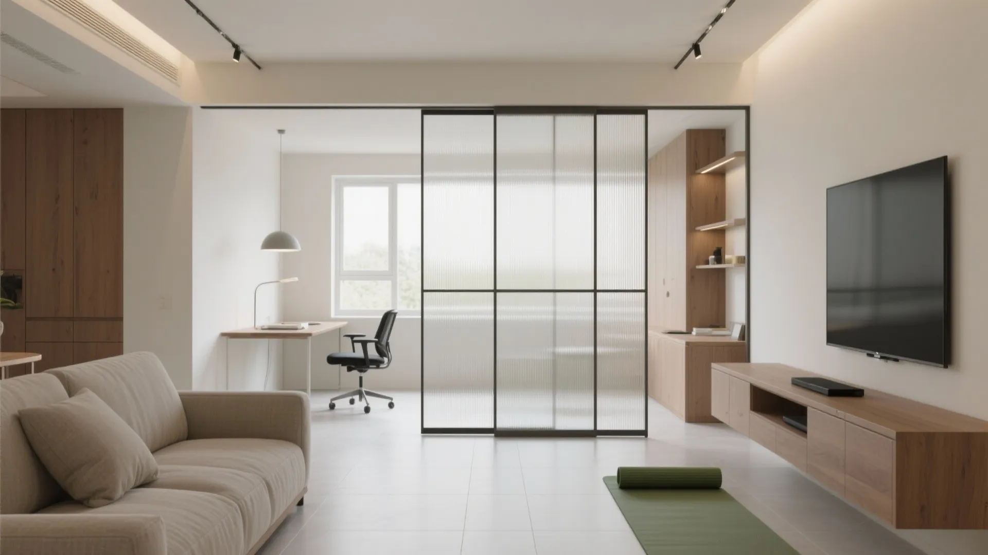 Flexible living–dining with sliding partitions