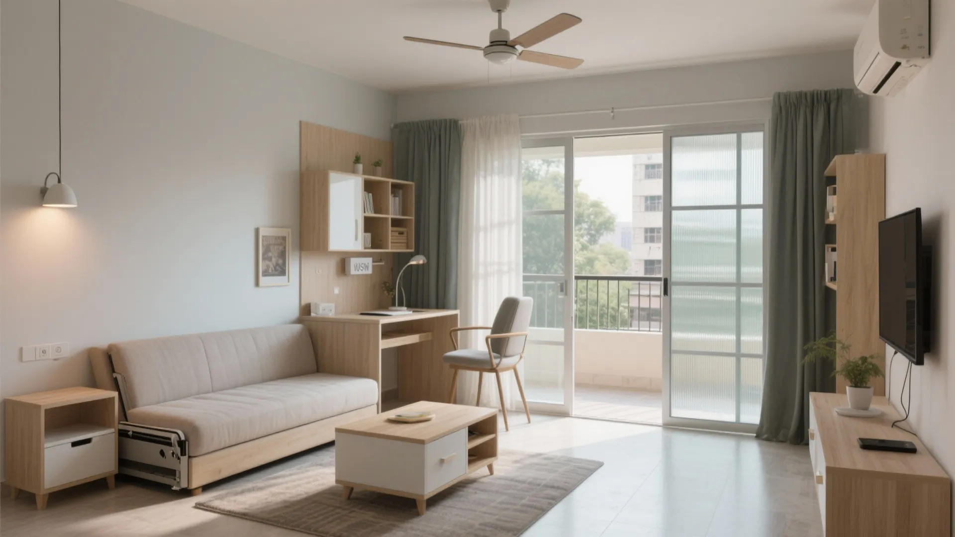 Flexible furniture and sliding partitions to zone smartly