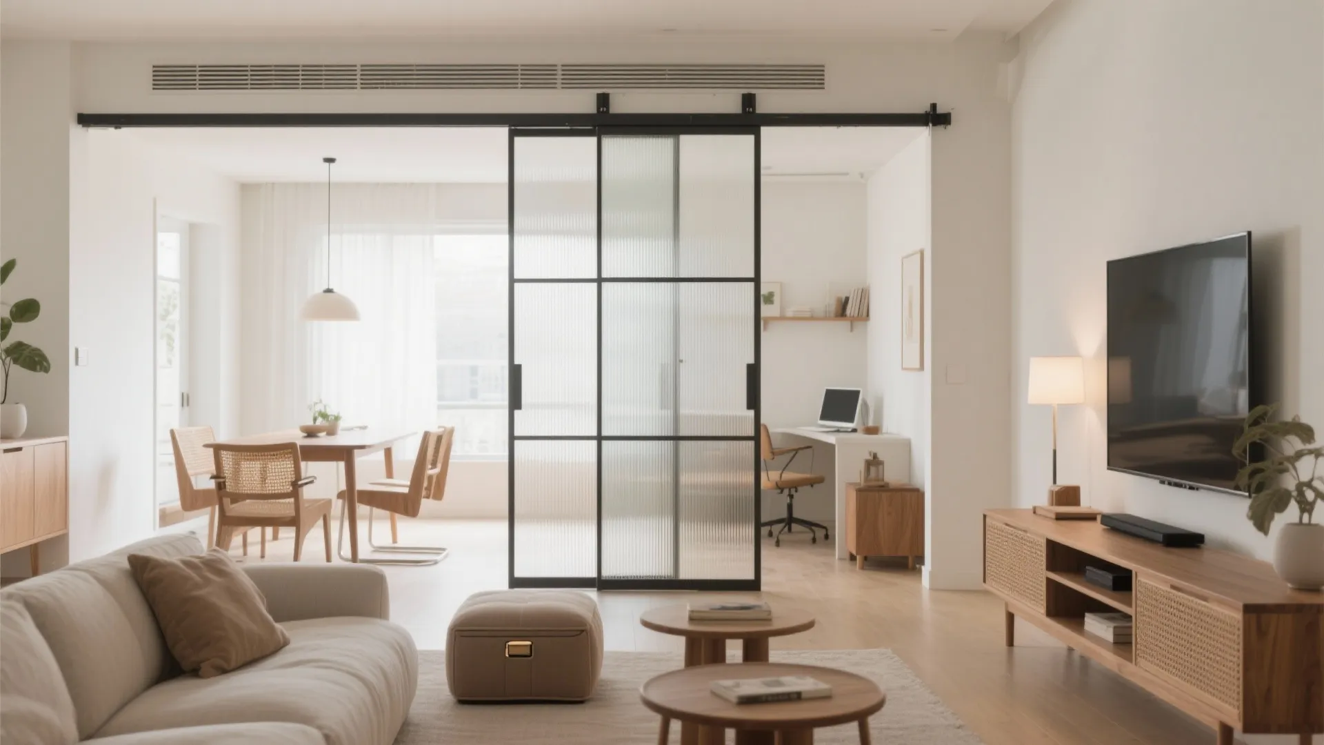Open-Plan Living With a Sliding Partition (Work, Dine, Relax)