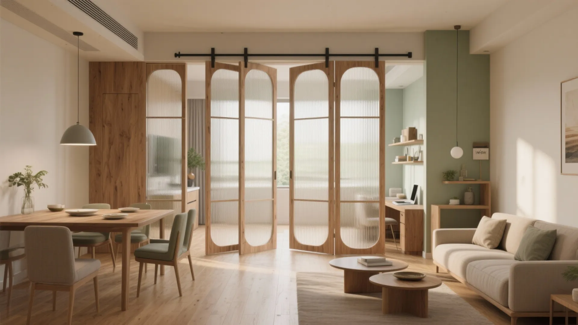 Sliding Partitions for a Flexible Living–Dining