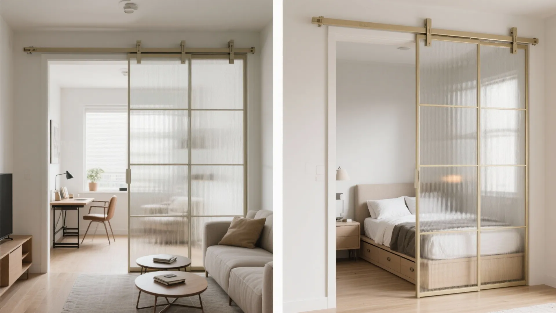 Sliding partitions and multifunctional furniture