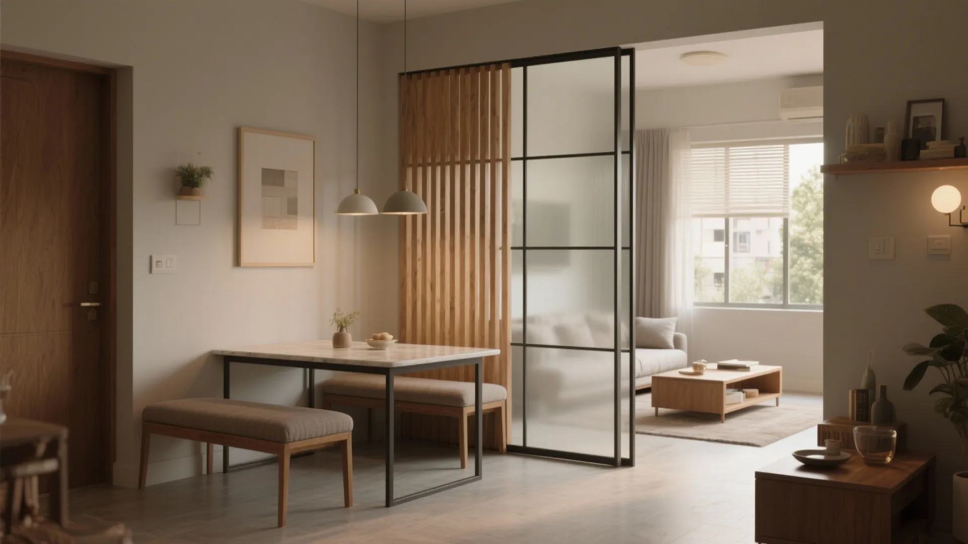 Flexible Living–Dining with Sliding Partitions