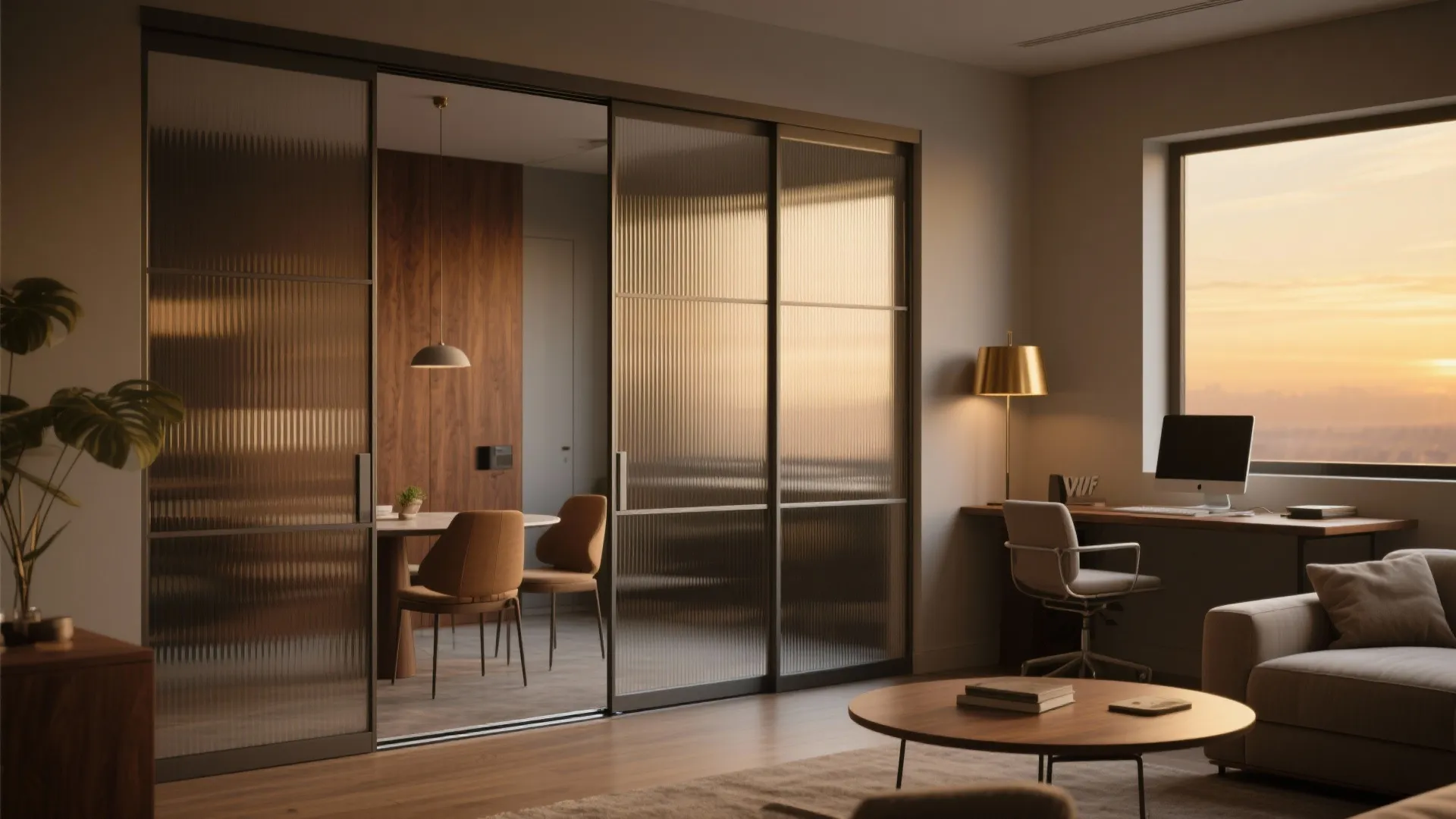 Sliding partitions to flex your living-dining-office