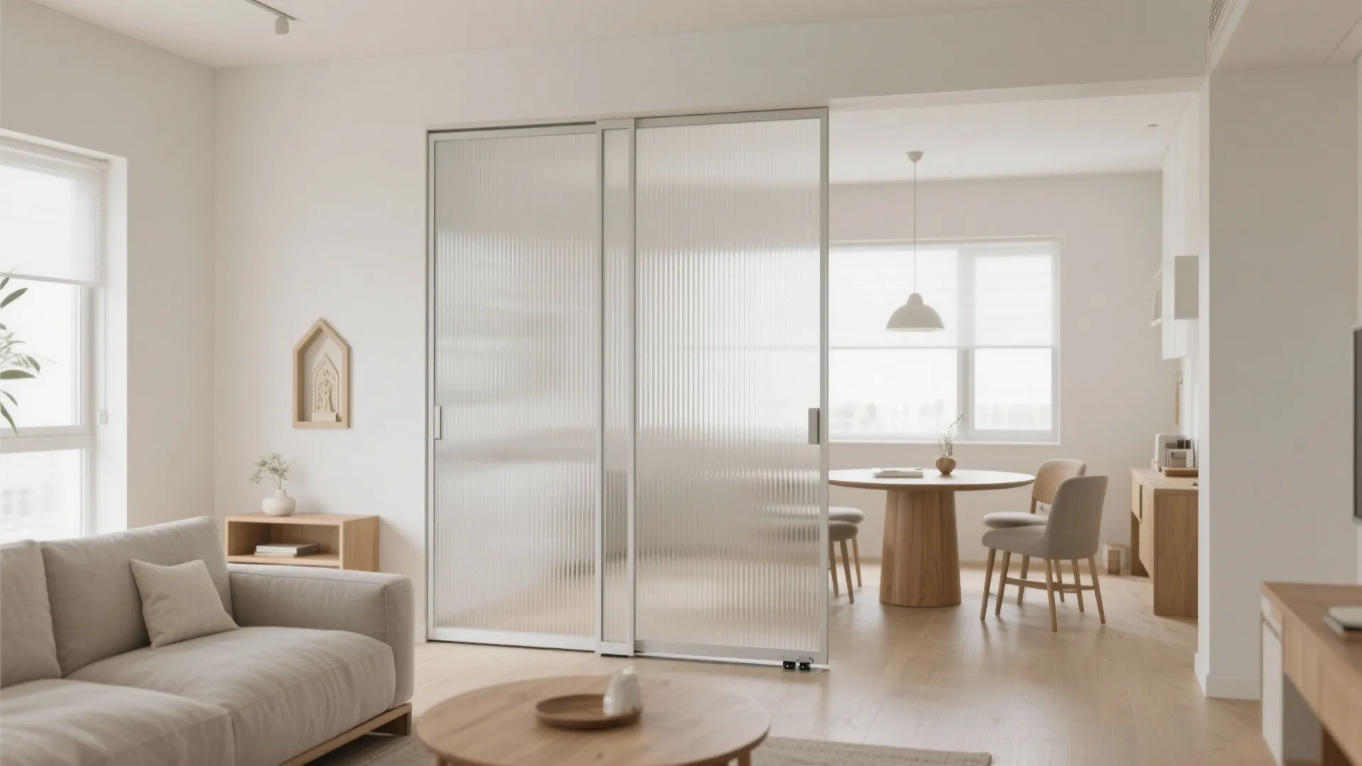 Flexible living–dining with sliding partitions