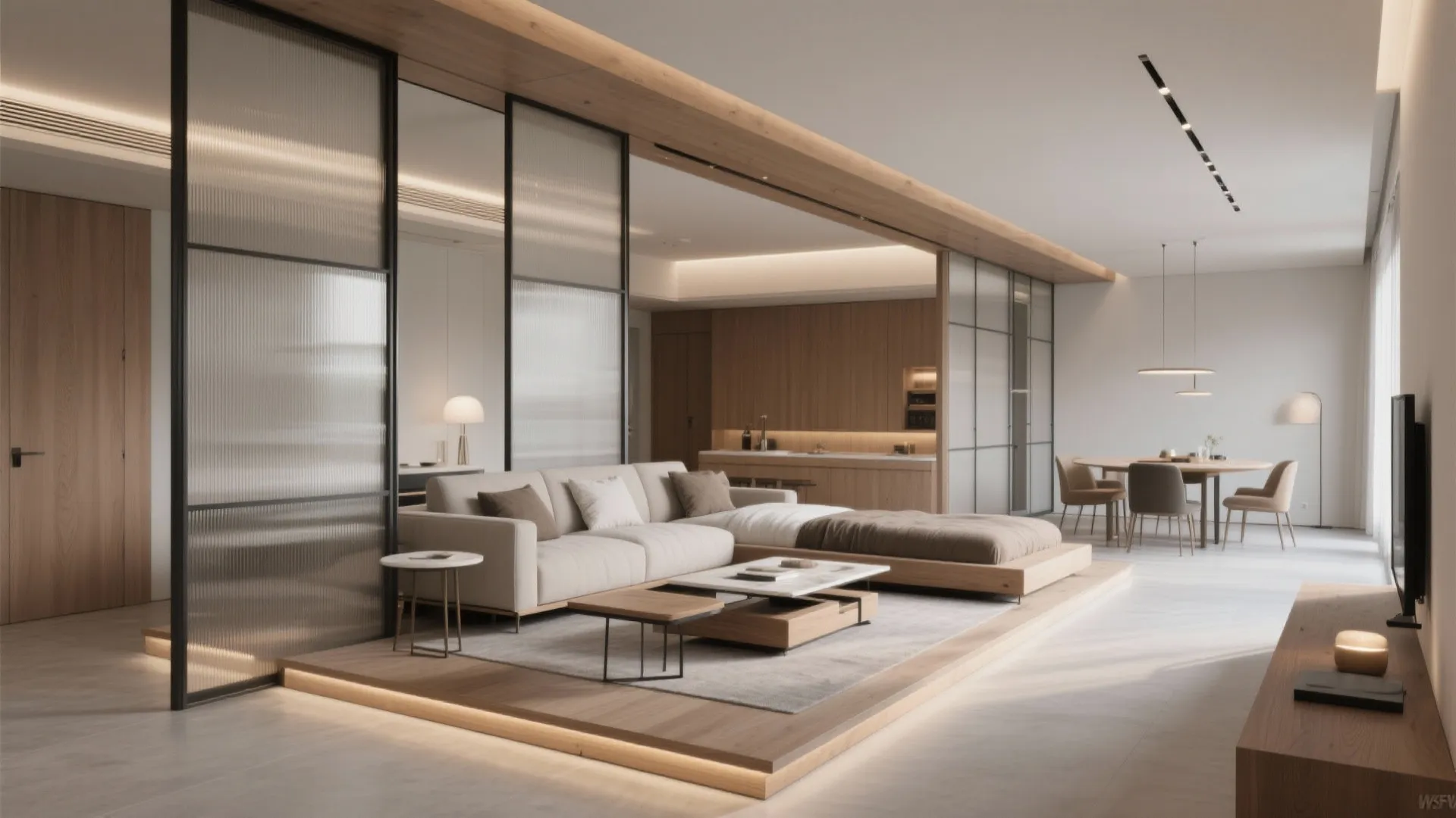 Sliding partitions and multi-functional furniture