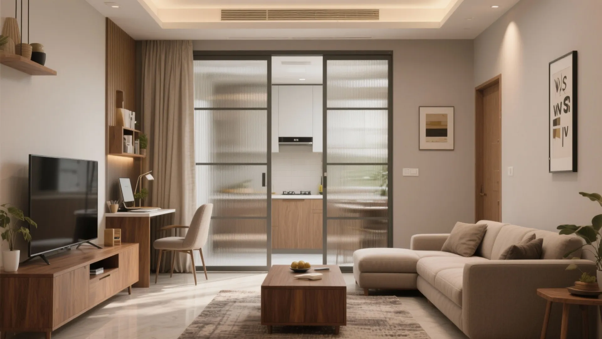 Flexible Living–Dining With Sliding Partitions