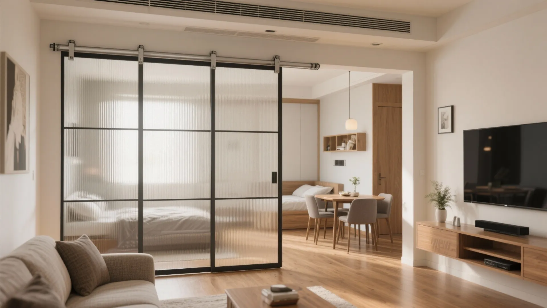2) Sliding partitions for a flexible living room