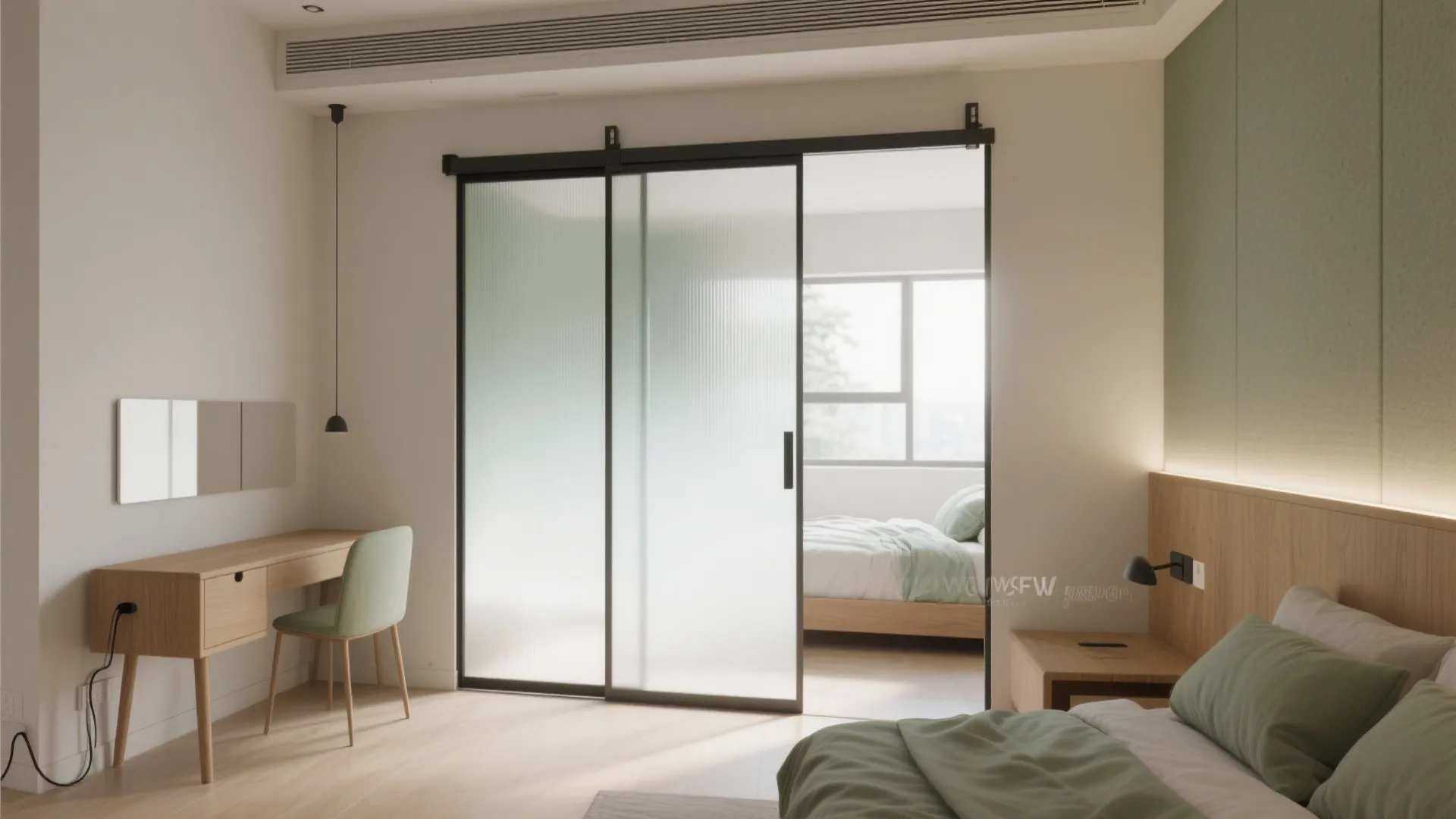 Bedroom zoning with sliding partitions