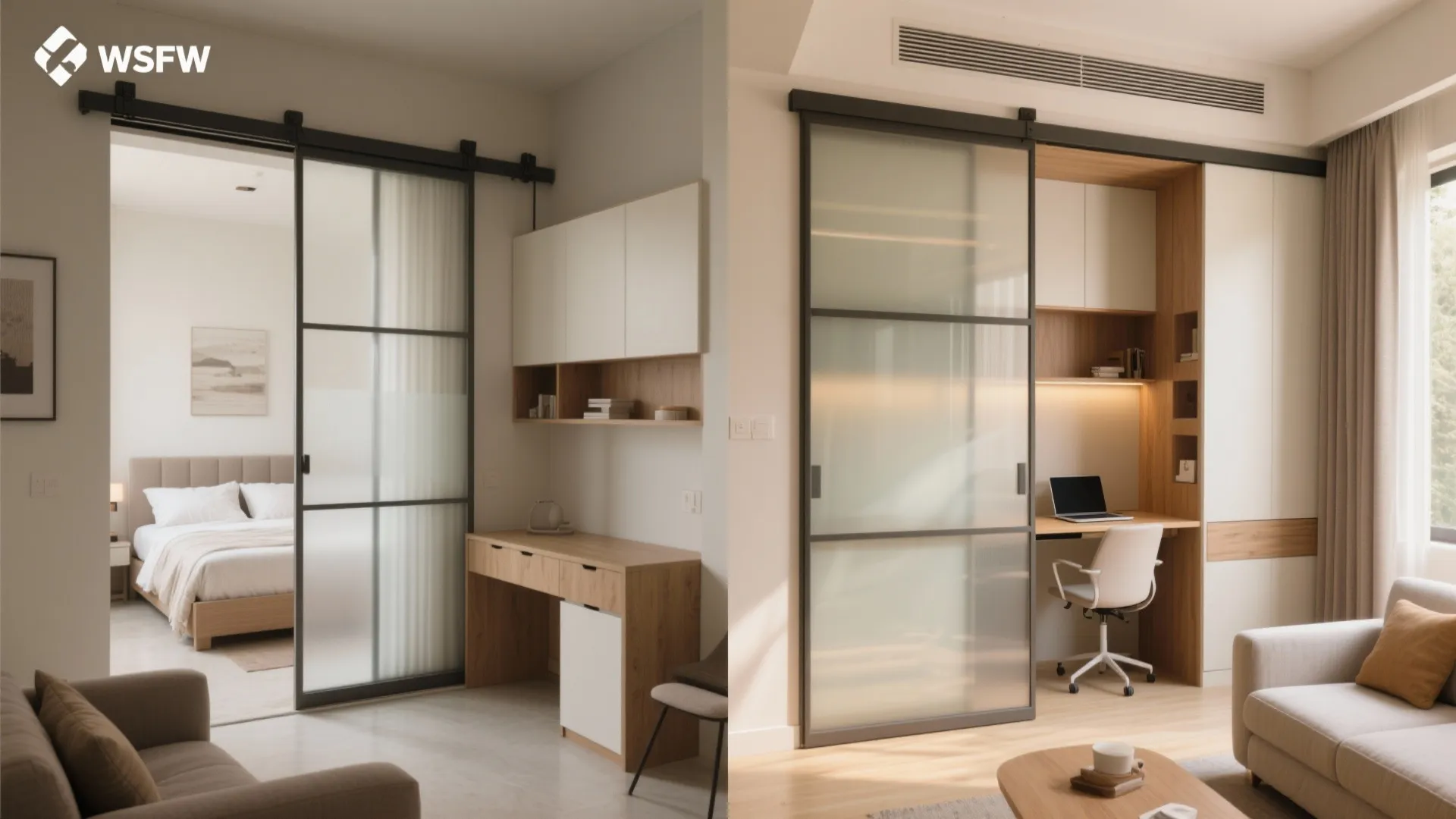 Sliding partitions and foldable furniture to create flexible zones