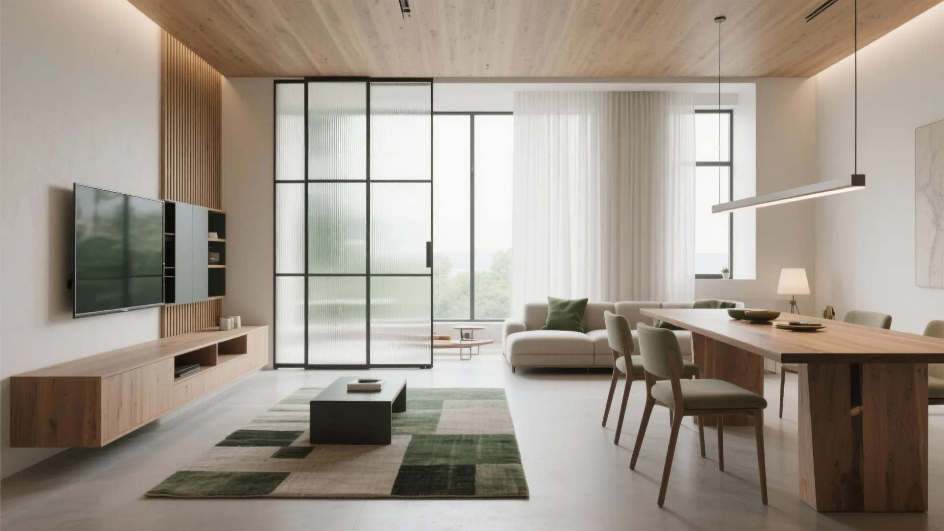 Flexible Living-Dining Core With Sliding Partitions