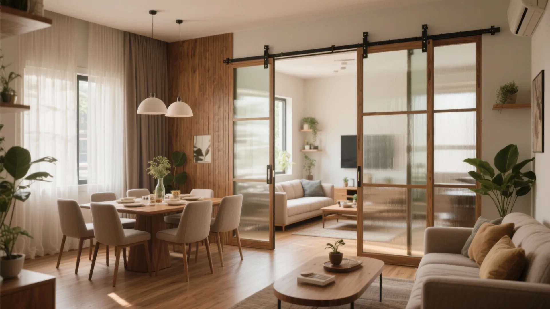 Flexible Living-Dining With Sliding Partitions