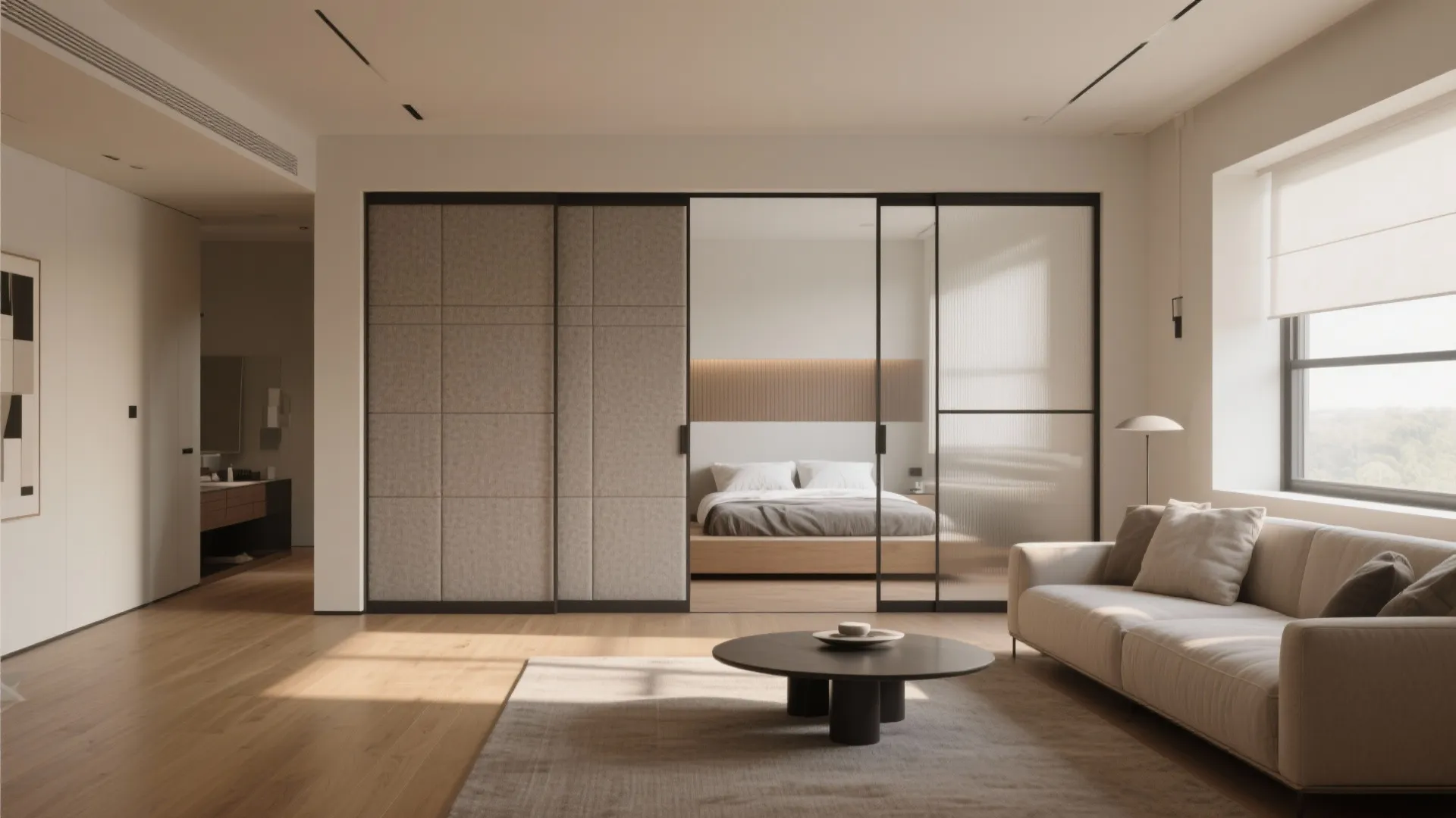 1. Open-plan living with a sliding partition