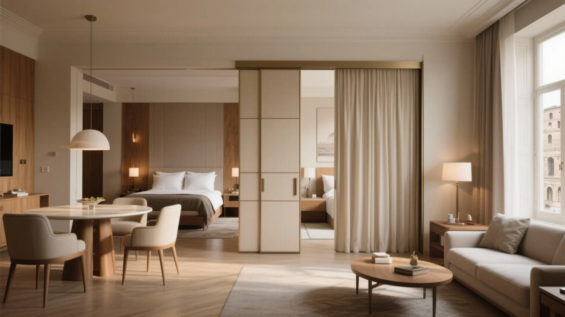 1. Flexible living zones with sliding partitions