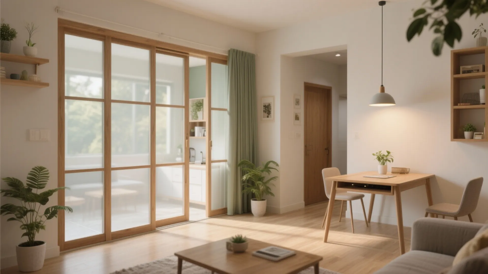 2) Sliding partitions that flex your living-dining