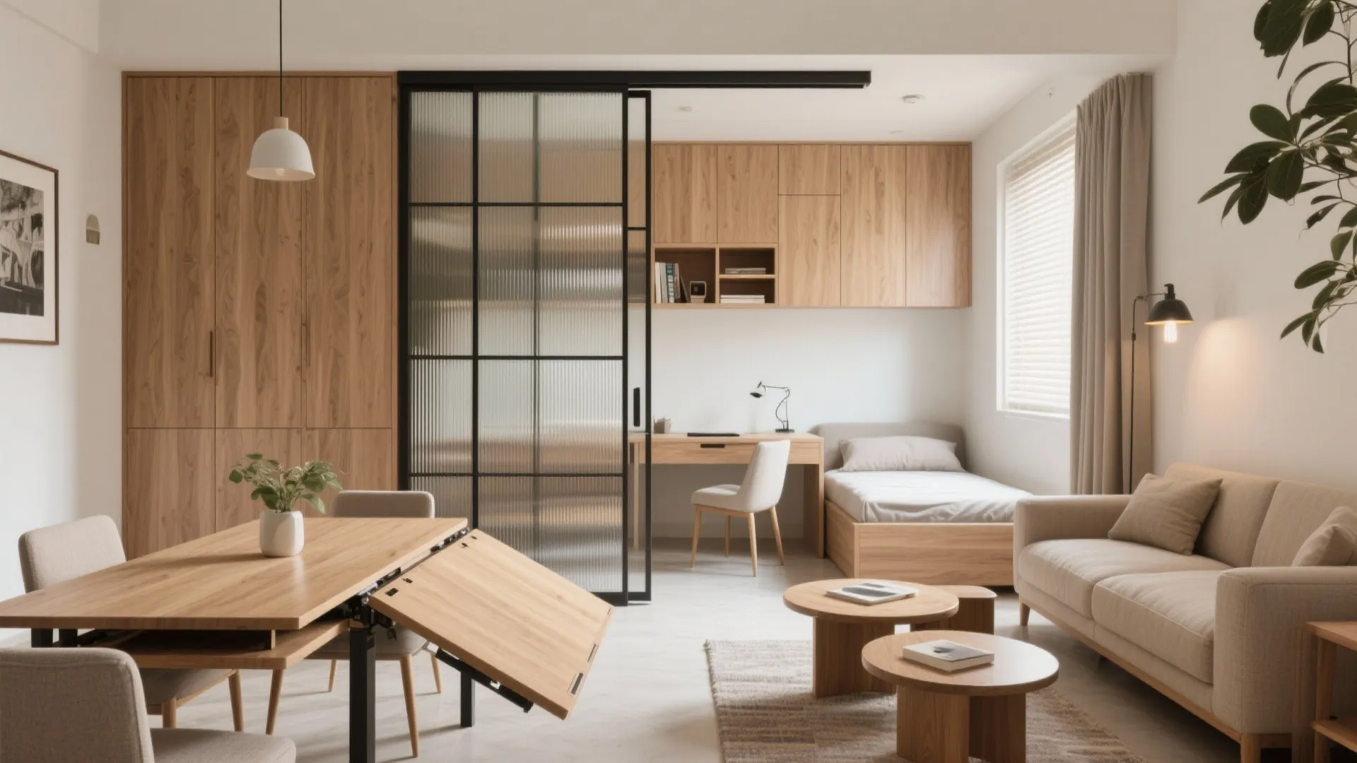 Multi-functional furniture and sliding partitions