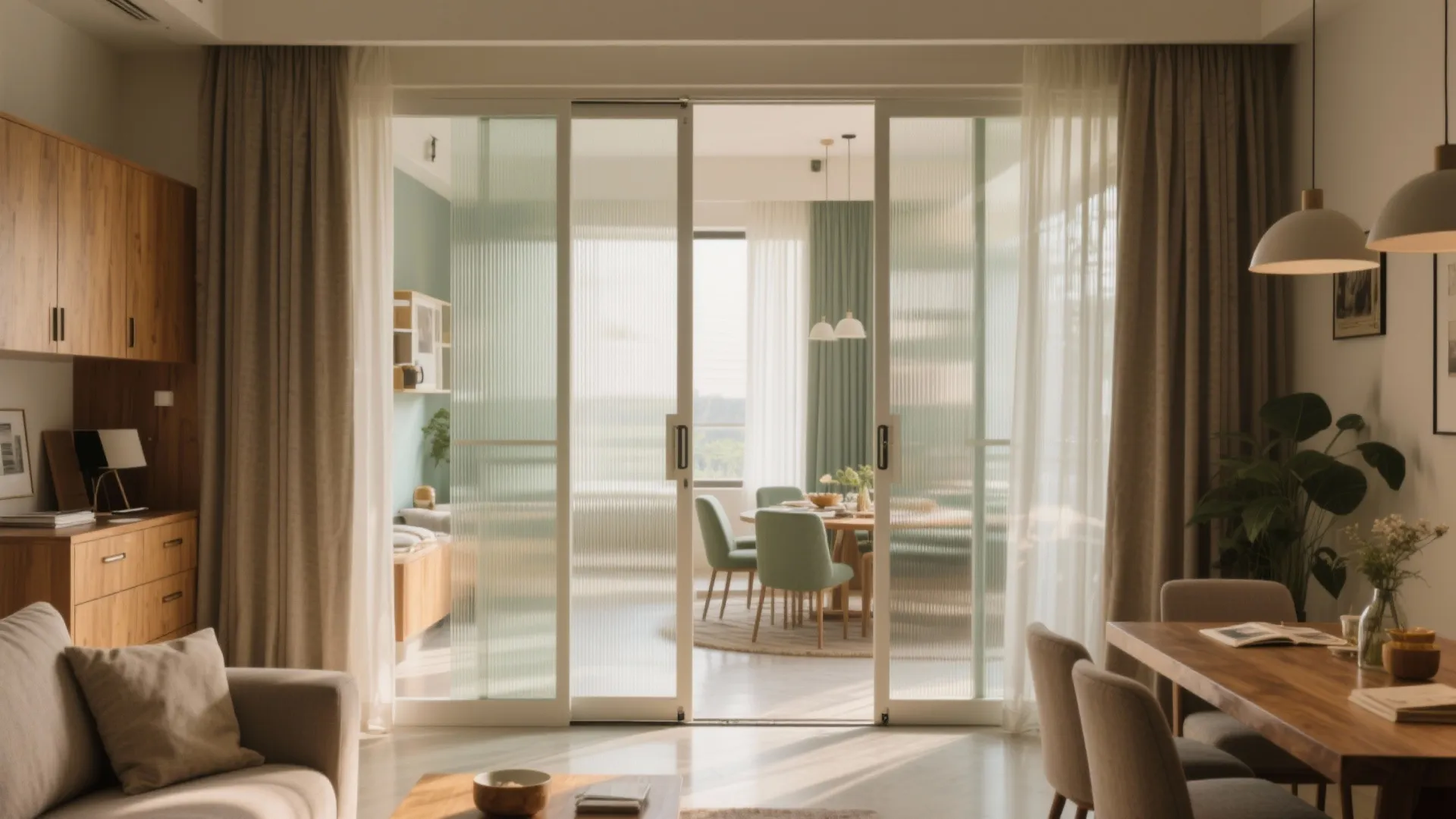 Flexible open-plan living with sliding partitions