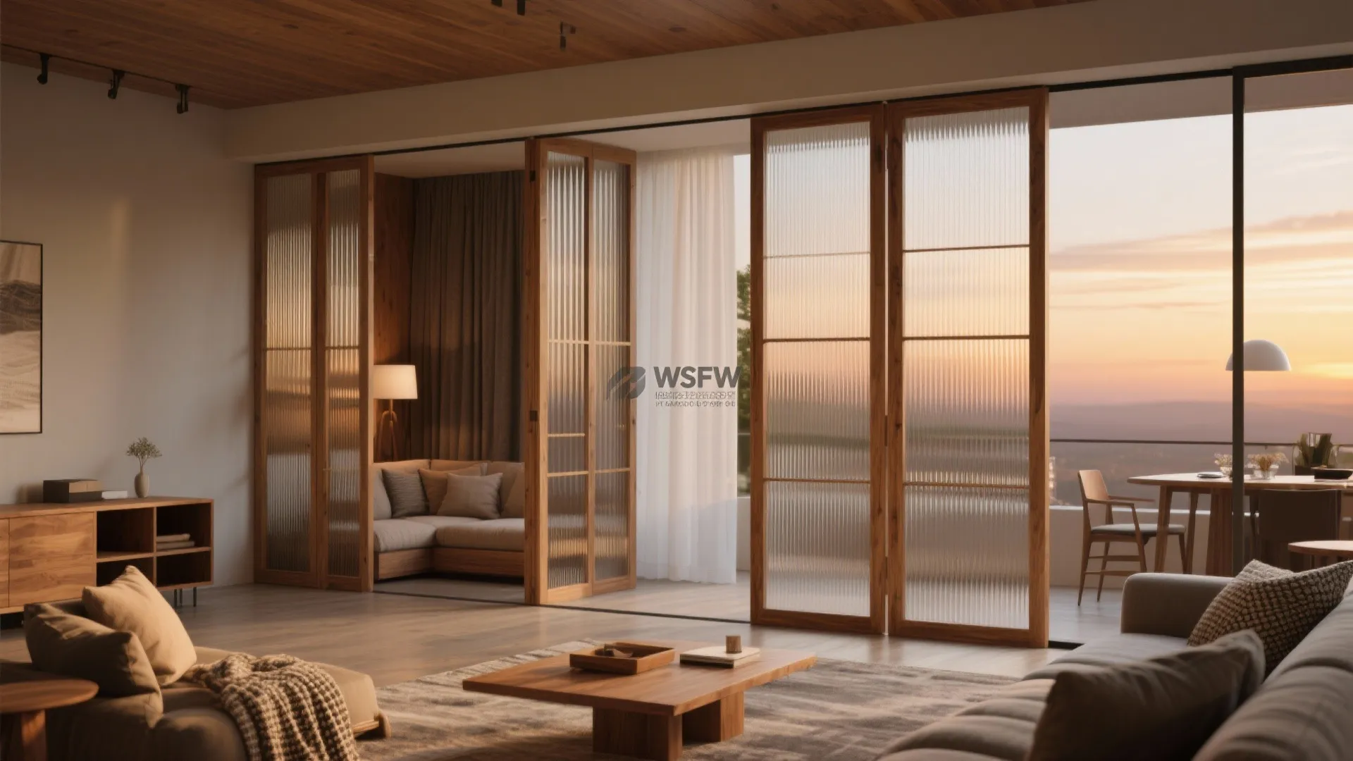 Flexible living-dining with sliding partitions